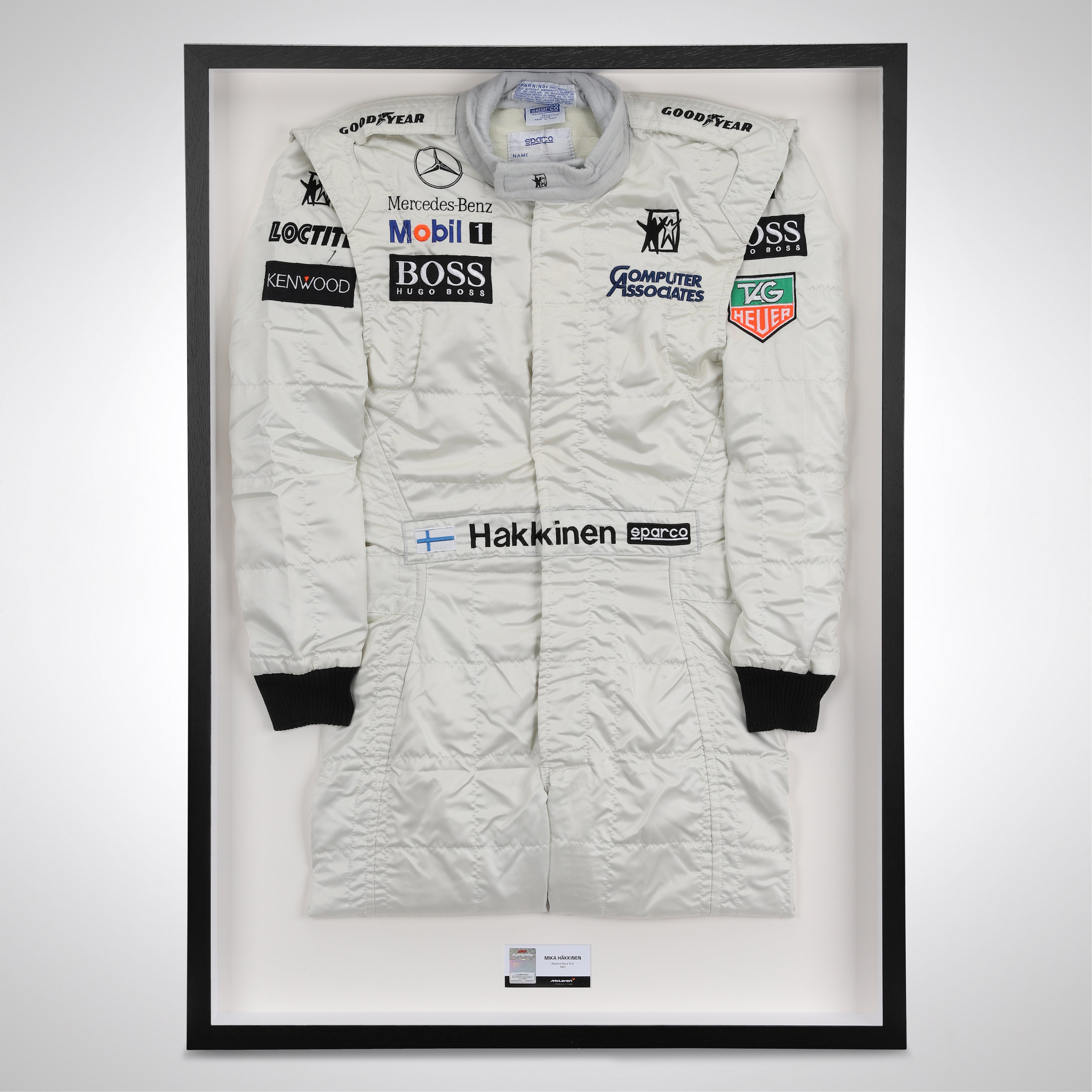 Mika Häkkinen 1997 McLaren Mirror Man, Computer Associates & Boss Branding Replica Race Suit