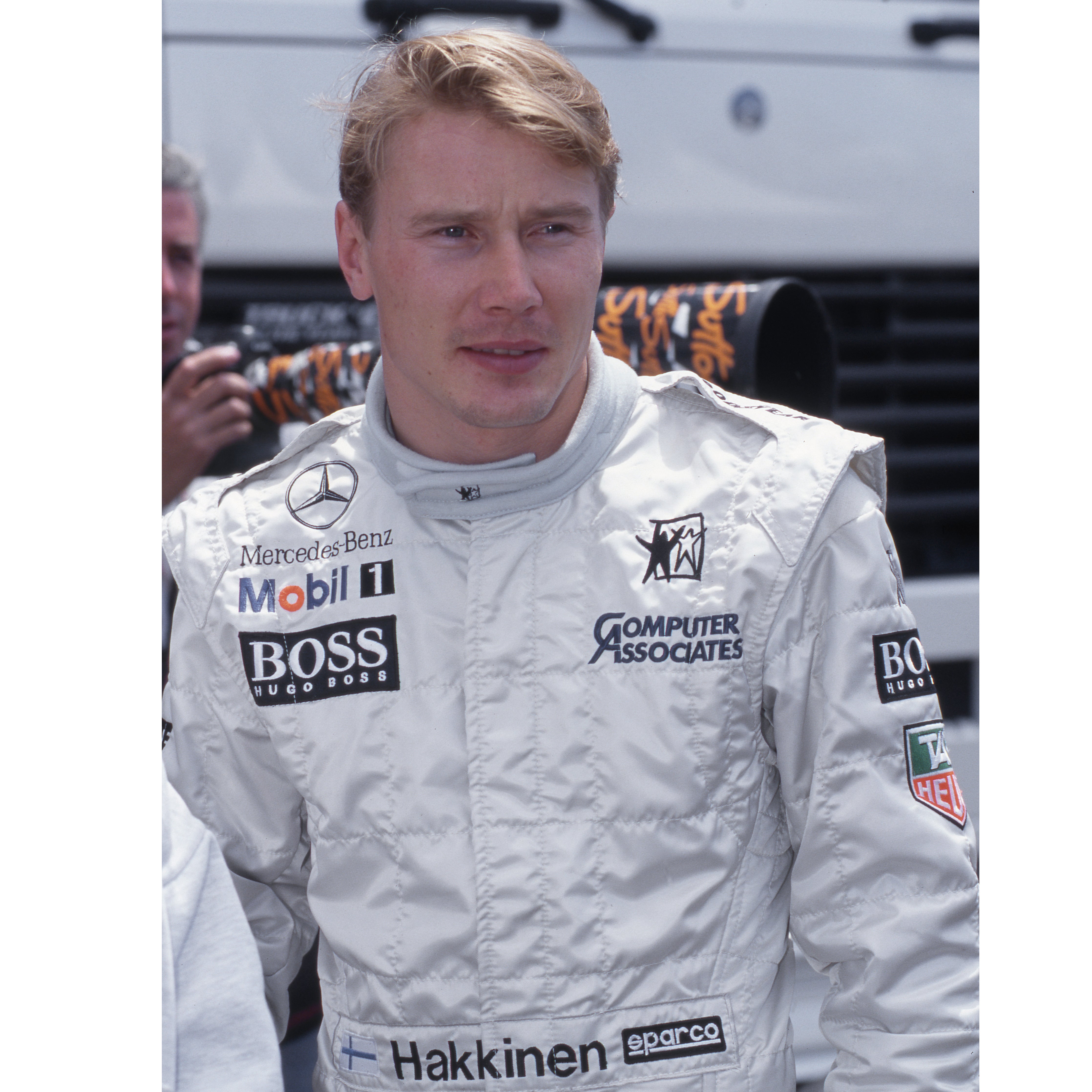 Mika Häkkinen 1997 McLaren Mirror Man, Computer Associates & Boss Branding Replica Race Suit
