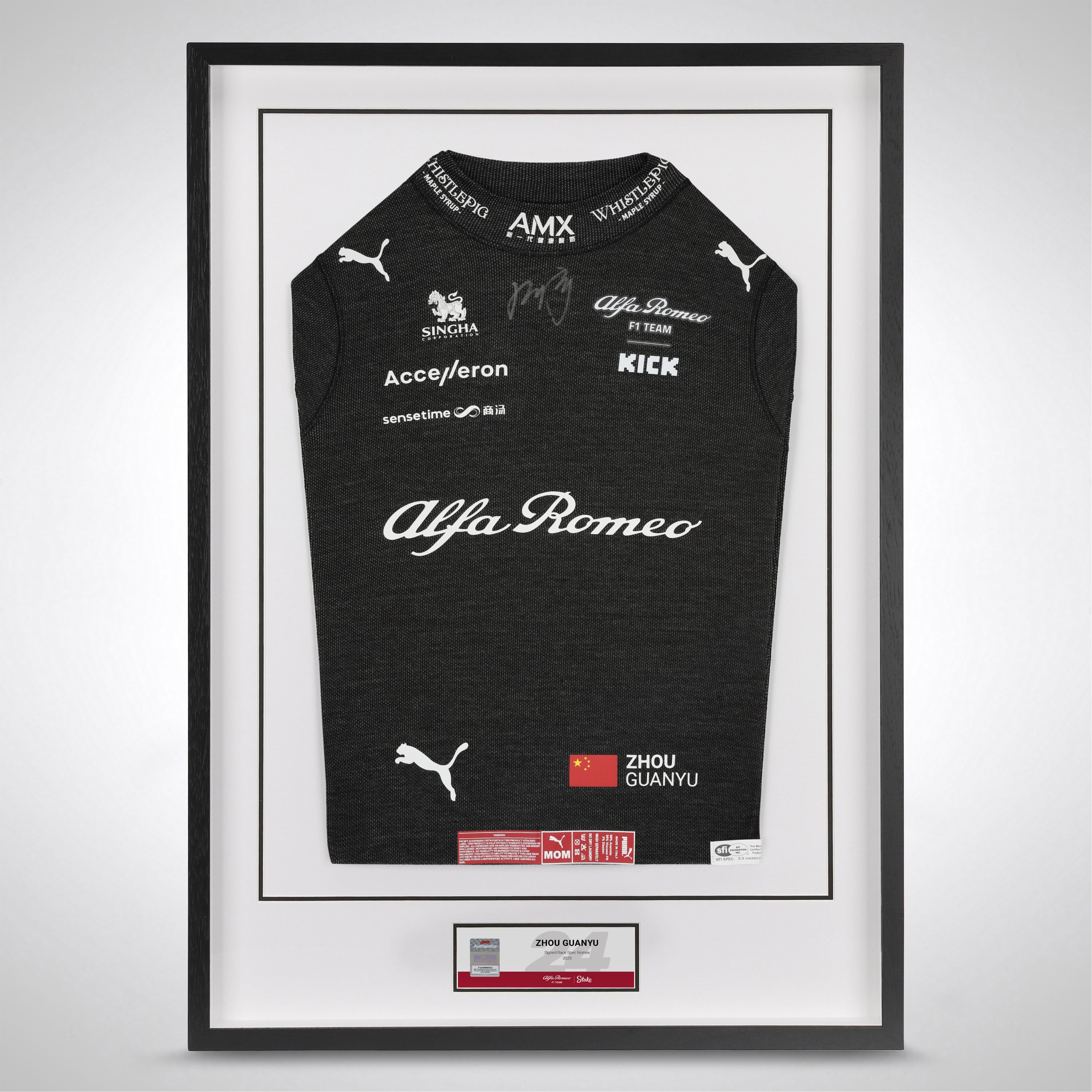 Zhou Guanyu 2023 Signed Race Spec Alfa Romeo F1 Team Kick Nomex Top