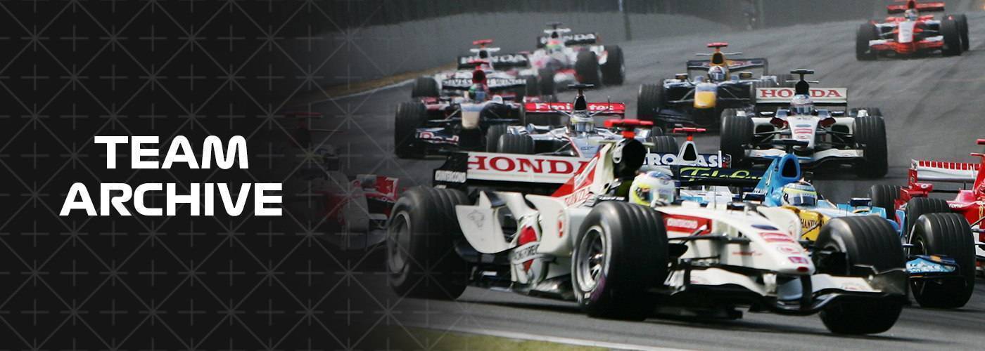 Formula one Cars racing on a track, text on the left saying 'Team Archive'