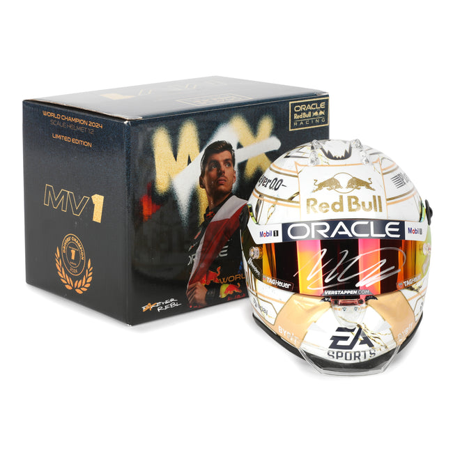 LOT 640 - Max Verstappen 2024 World Champion Signed Red Bull Racing 1:2 Scale Helmet
