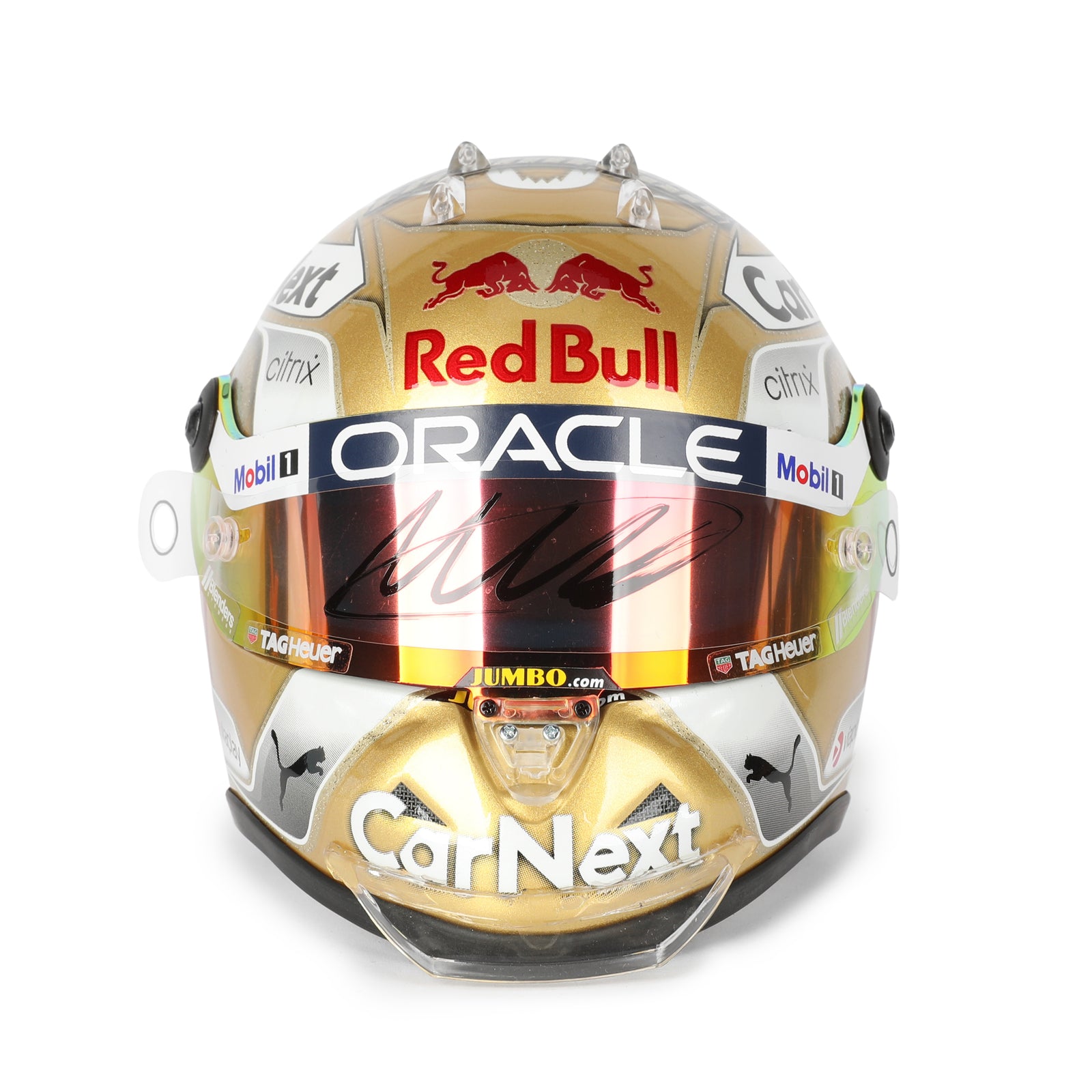 LOT 740 - Max Verstappen 2022 World Championship Signed 1.2 Scale Mini Helmet