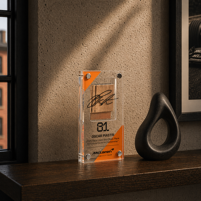Oscar Piastri 2025 Grand Prix Used McLaren MCL39 Skid Plank Piece in Acrylic