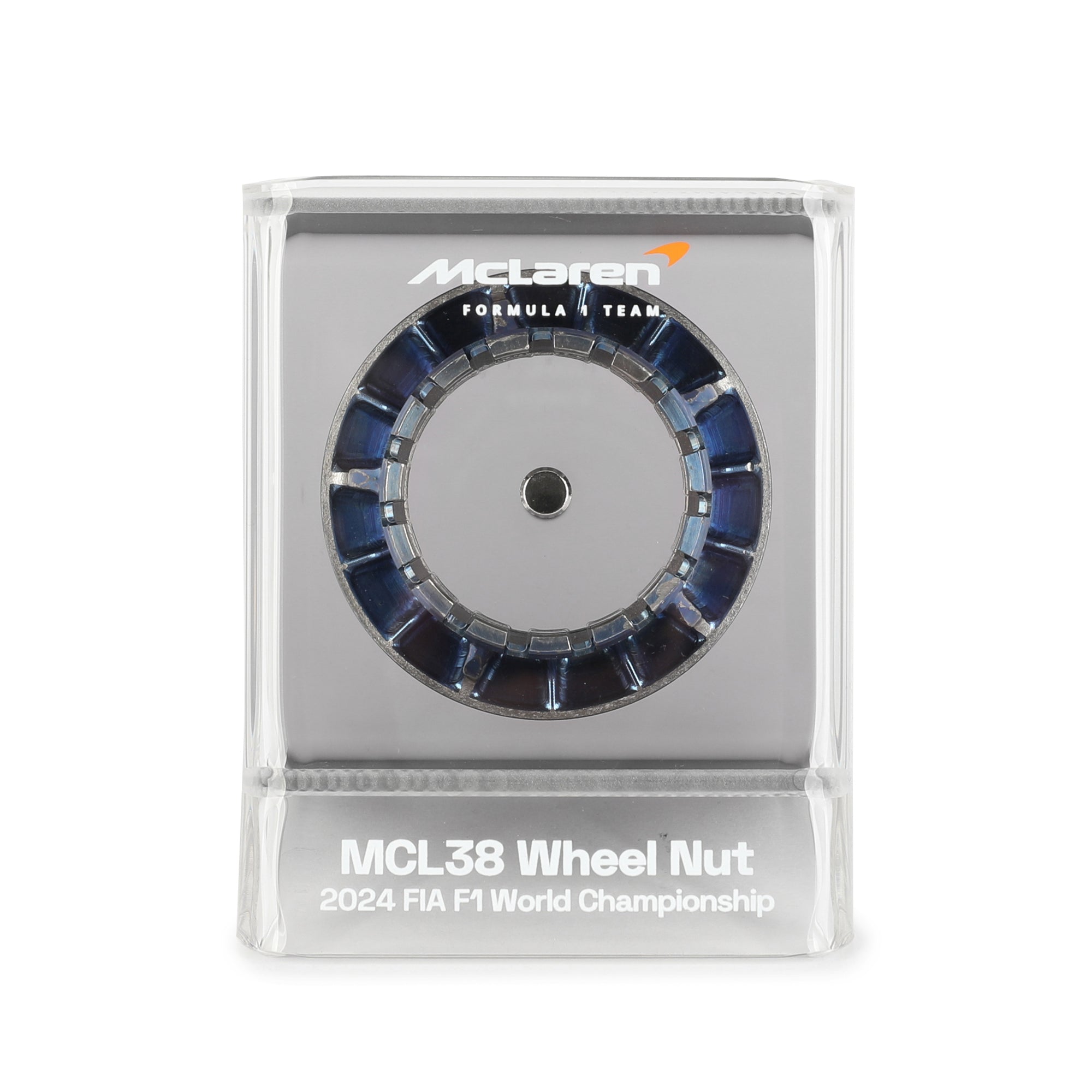 McLaren F1 Team 2024 Used Blue Wheel Nut in Display Case