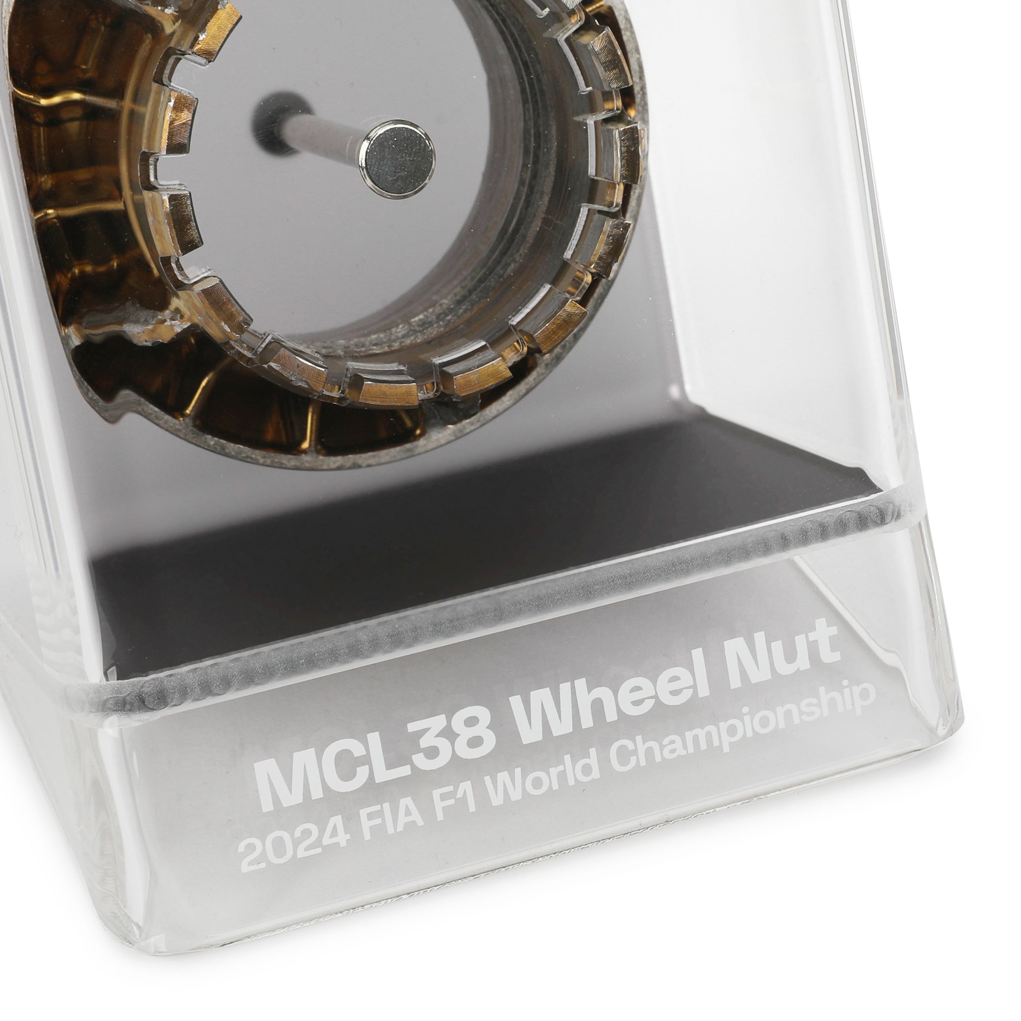 McLaren F1 Team 2024 Used Gold Wheel Nut in Display Case