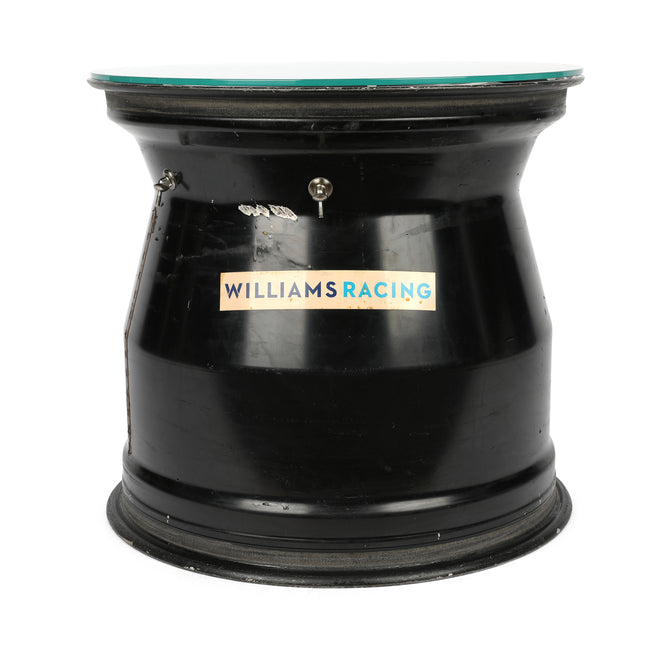 Williams Racing rear wheel rim table Alex Albon Las Vegas 2023 race-used motorsport furniture display