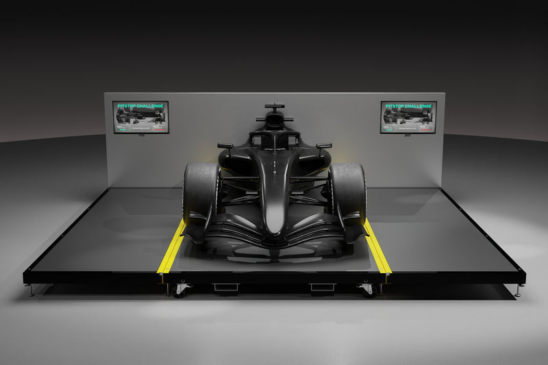 Carbon fibre pit stop rig, front view with two screens
