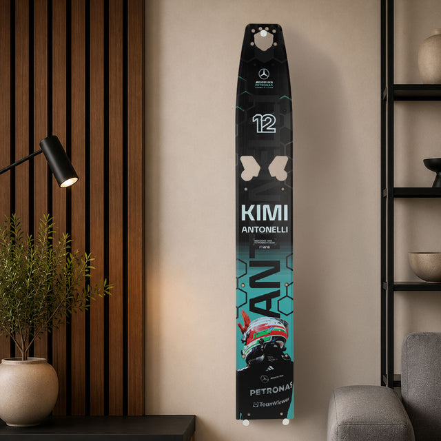 Limited Edition Kimi Antonelli 2025 Mercedes-AMG Petronas F1 Team front skid plank wall art, genuine Formula 1 race-used bodywork for collectors