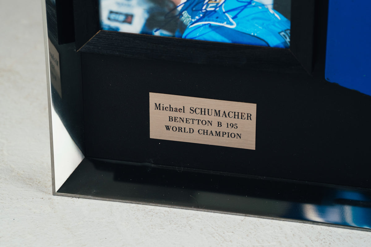 The Austin Auction LOT 024 - Michael Schumacher 1995 Benetton B195 Head Rest & Rear Wing Right-Hand Endplate –  Signed Framed