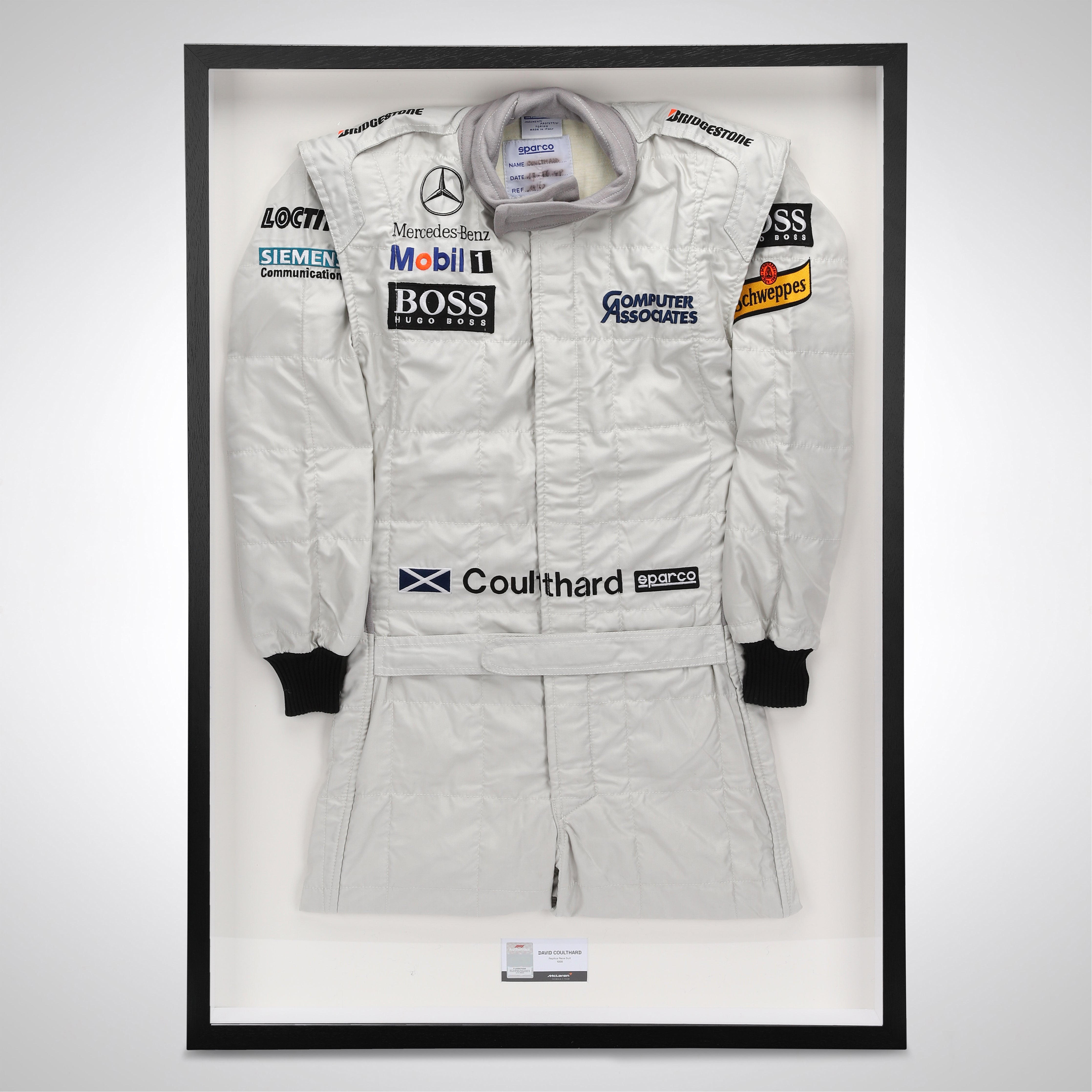 David Coulthard 1998 McLaren F1 Team Replica Race Suit with Computer Associates & Schweppes Branding