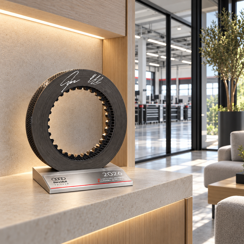 Audi Revolut F1® Team 2026 Dual-Signed Race-Used Rear Brake Disc Display
