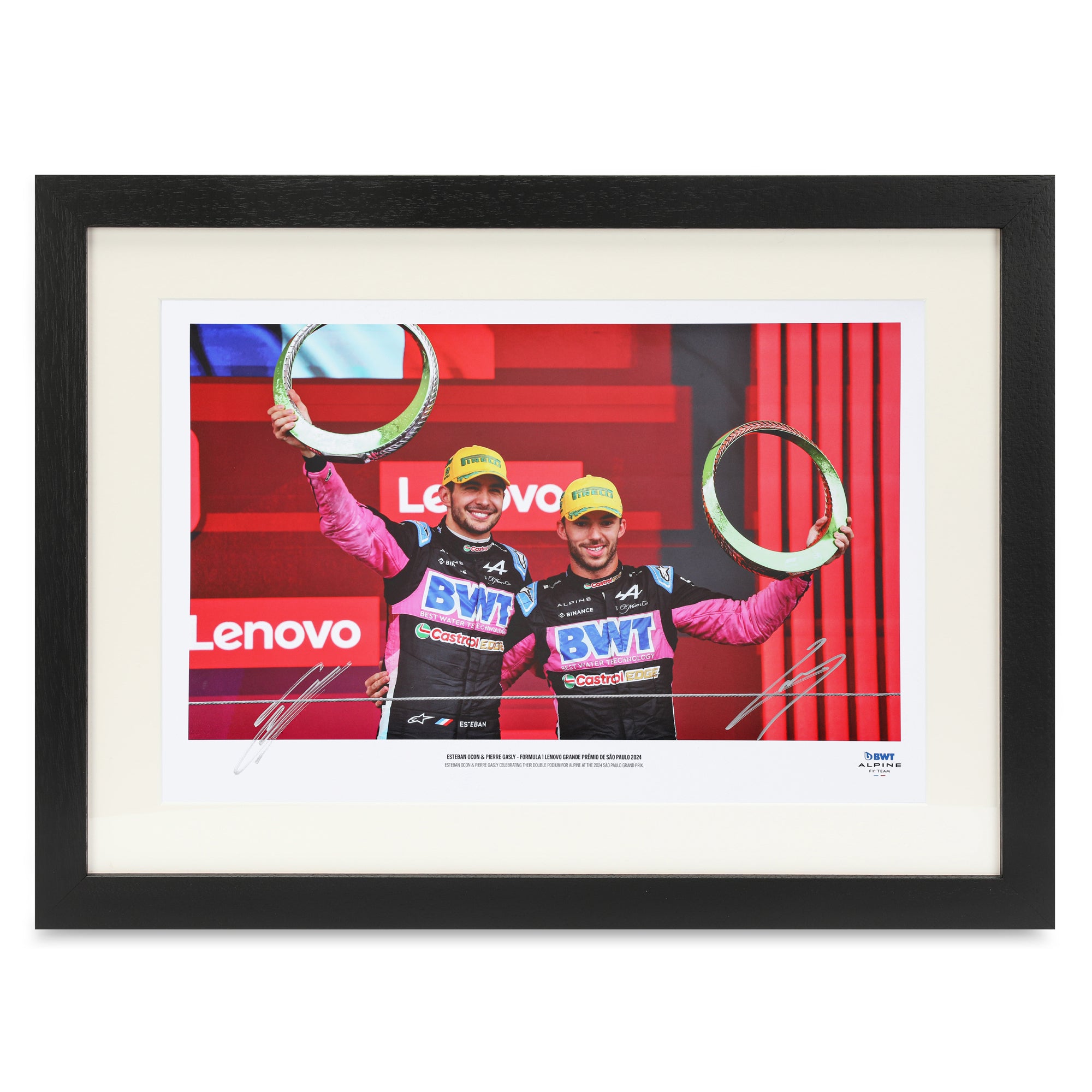 Esteban Ocon & Pierre Gasly 2024 Dual Signed Alpine Print - "The Double Podium"