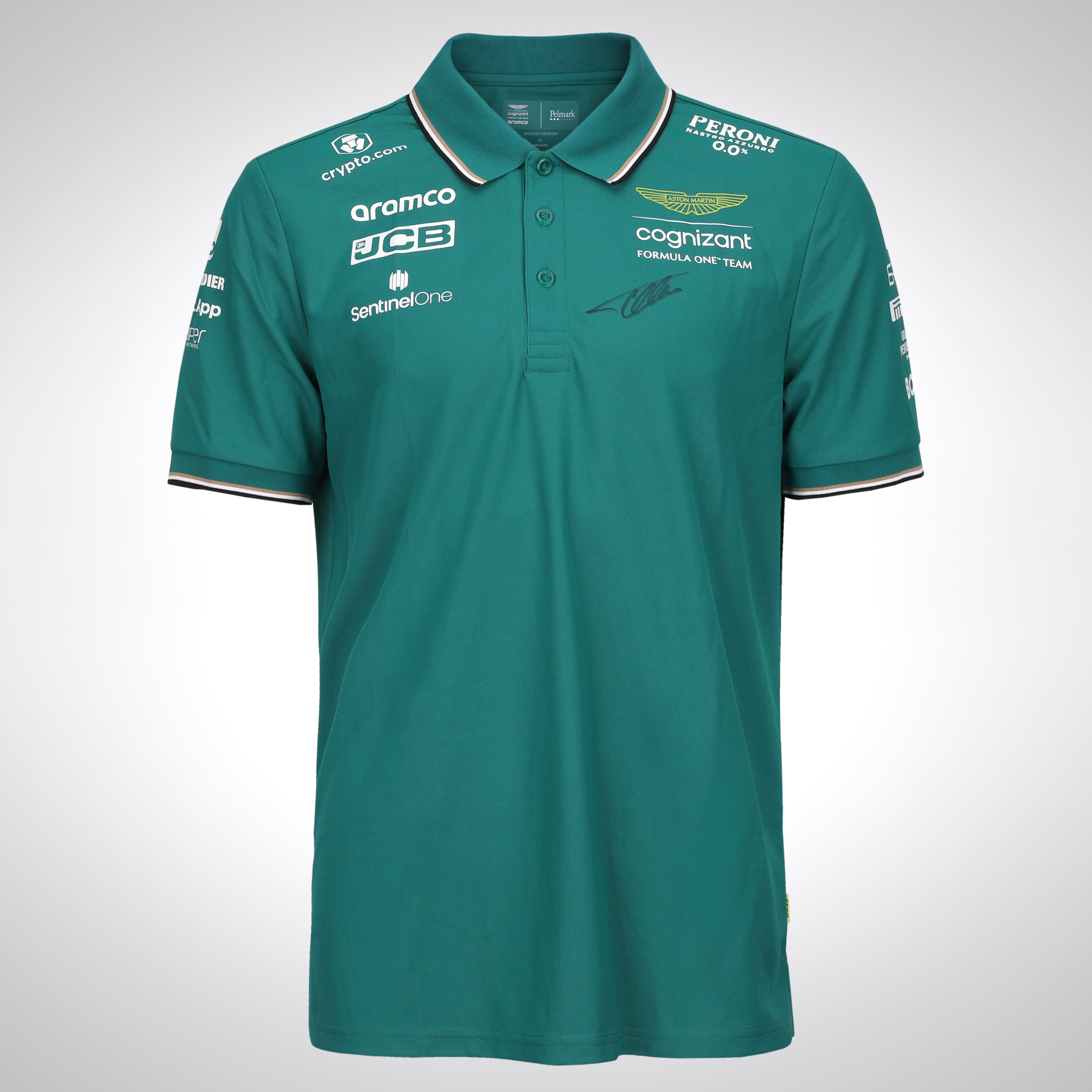 Fernando Alonso 2023 Signed Aston Martin Aramco Cognizant F1 Team Polo Shirt