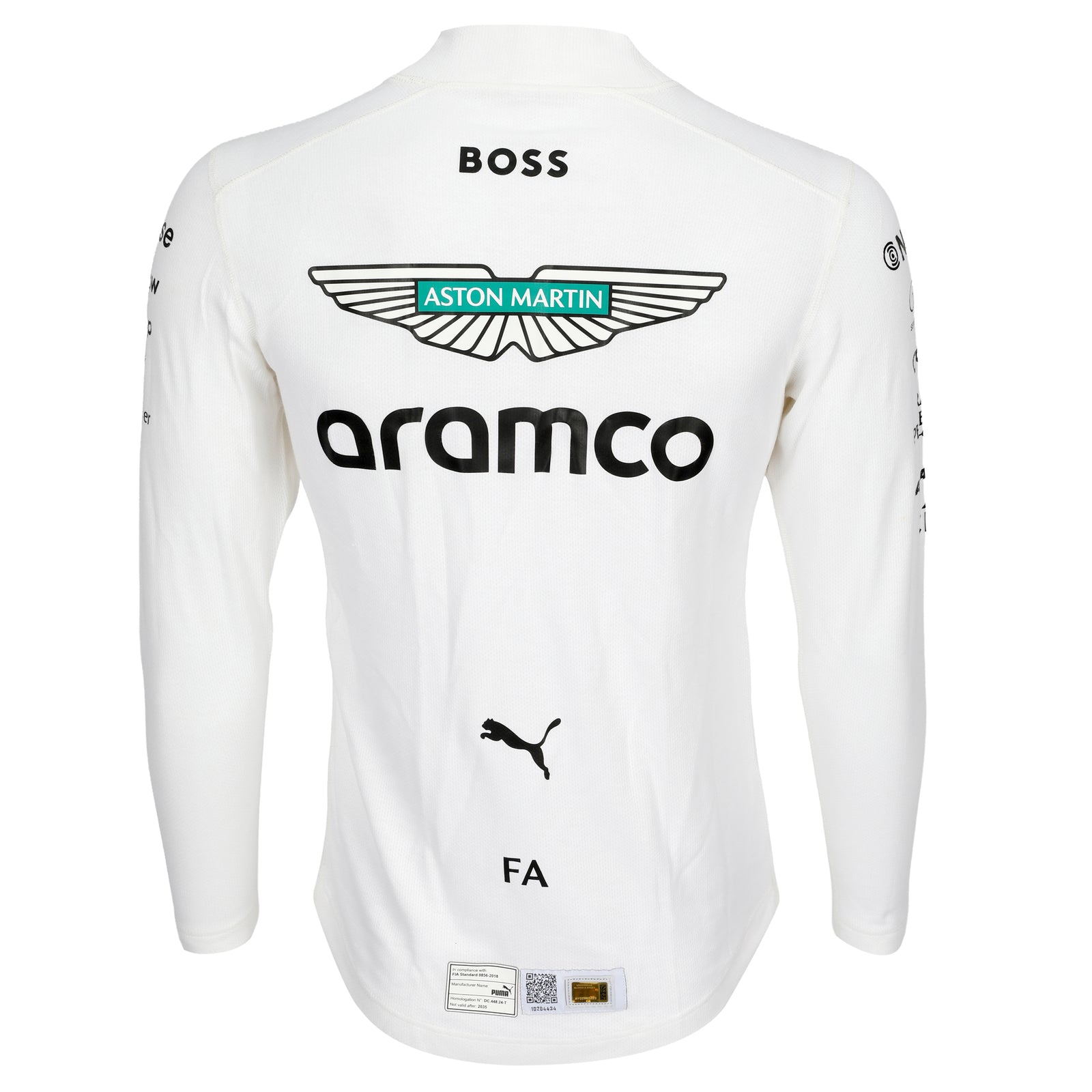 Auction LOT 125 - Fernando Alonso 2025  Aston Martin Aramco F1 Team Un-Signed Nomex - Brazil GP - White