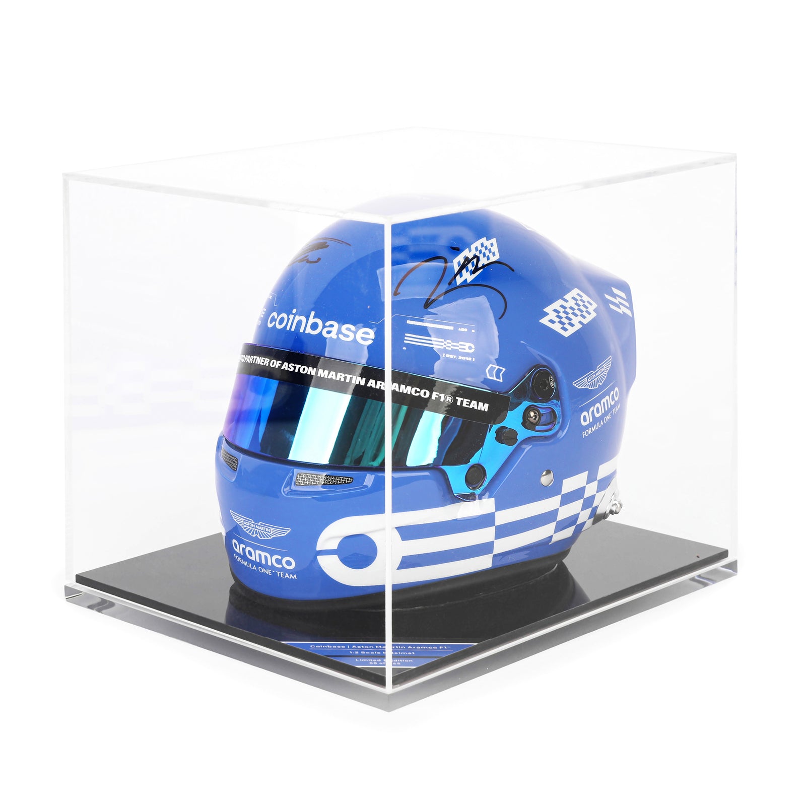 The Miami Auction LOT 001 - Fernando Alonso & Lance Stroll 2025 Dual Signed Mini Helmet
