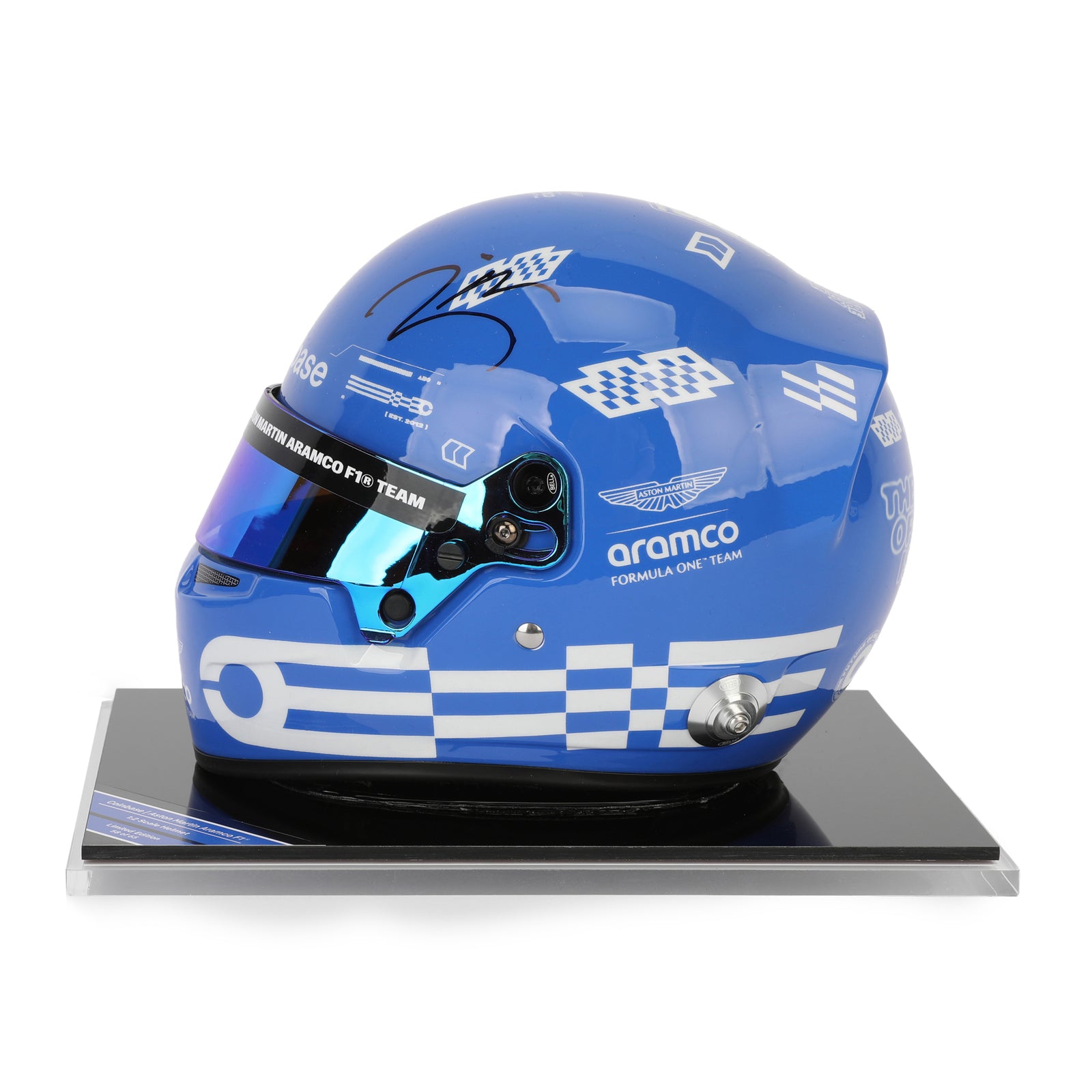 The Miami Auction LOT 001 - Fernando Alonso & Lance Stroll 2025 Dual Signed Mini Helmet