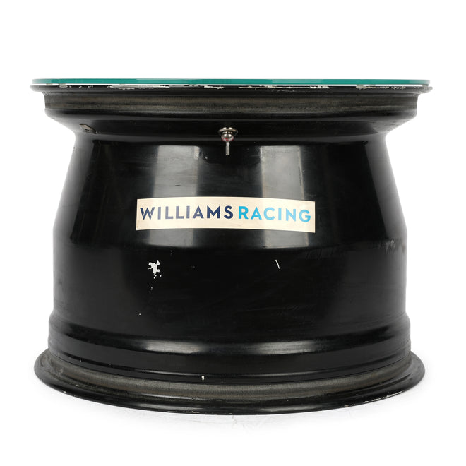 Williams F1 Team front wheel rim table Franco Colapinto Las Vegas GP 2024 motorsport furniture display