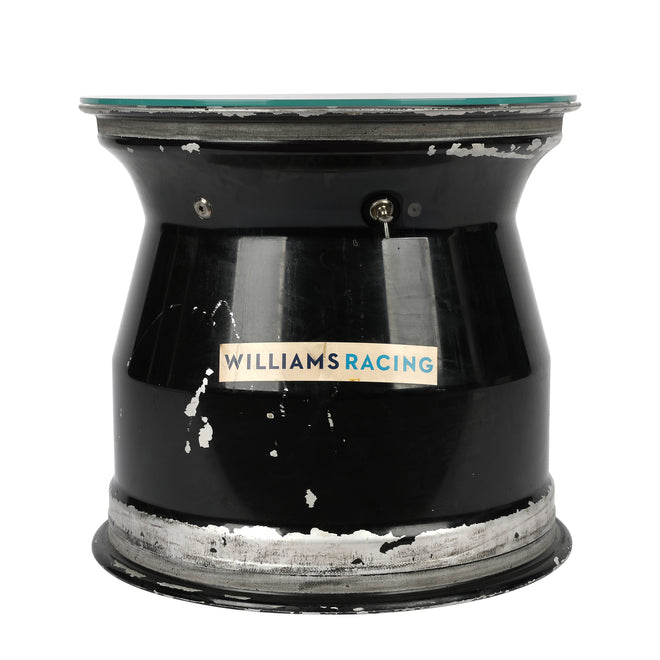Williams F1 Team rear wheel rim table Franco Colapinto Las Vegas GP 2024 motorsport furniture display