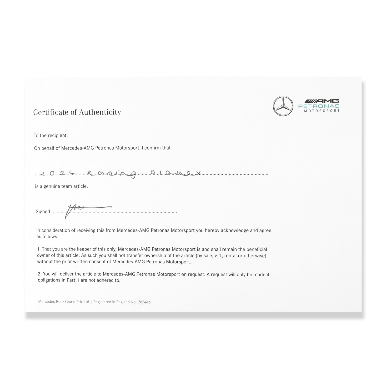 Season Launch LOT 407 - George Russell 2024 Mercedes Gloves - Charity Listing