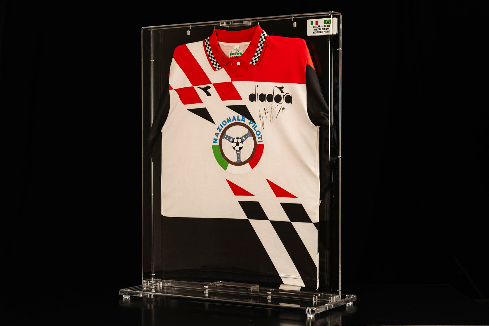 The Miami Auction LOT 002- Ayrton Senna 1992 Nazionale Piloti Shirt - Signed Framed