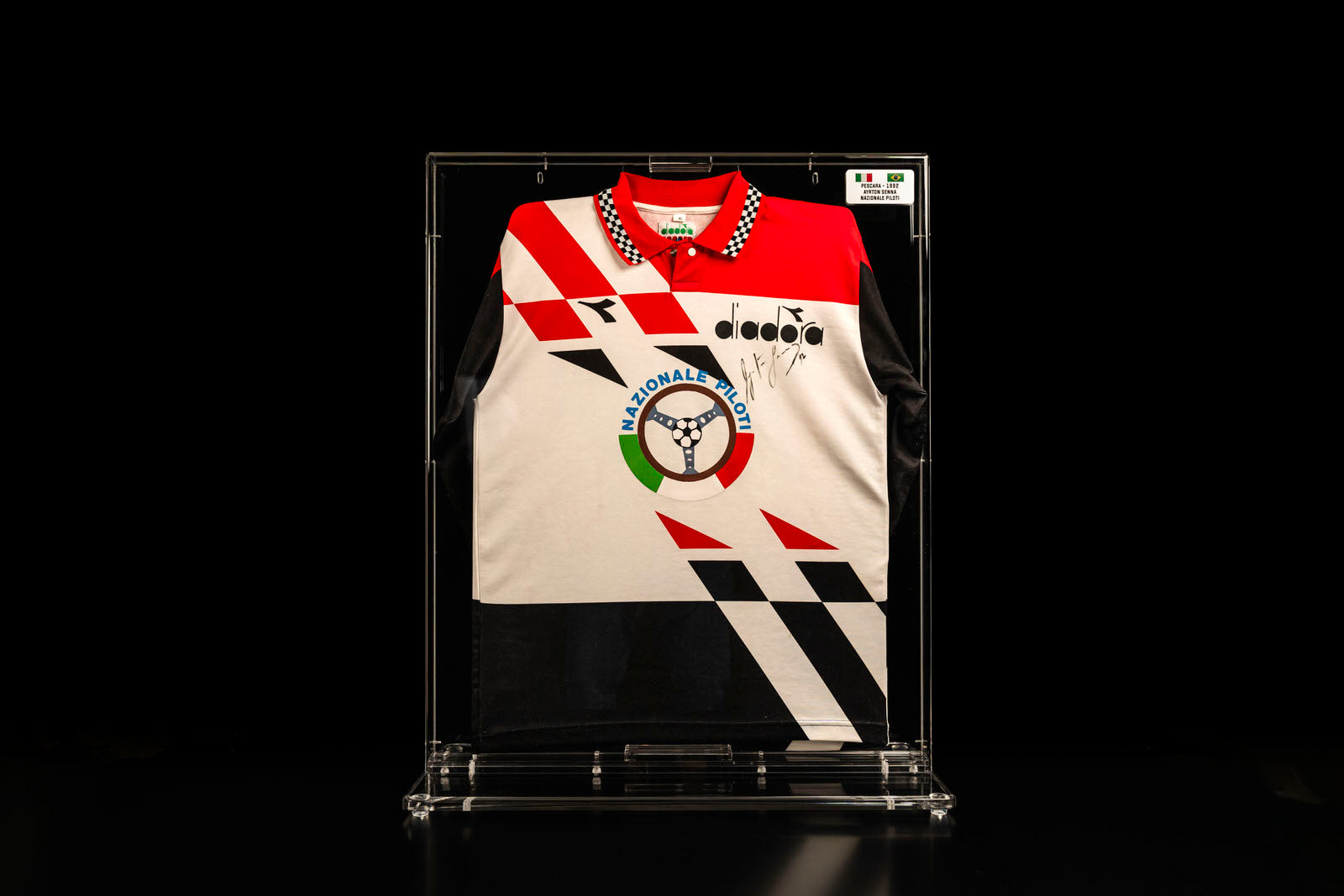 The Miami Auction LOT 002- Ayrton Senna 1992 Nazionale Piloti Shirt - Signed Framed