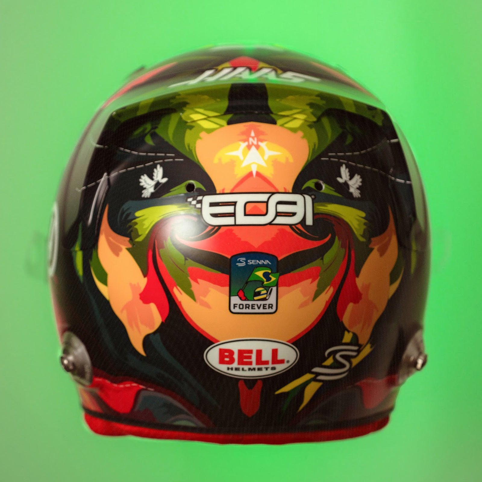 Esteban Ocon 2025 Race Used Haas F1 Team Helmet - Brazil GP