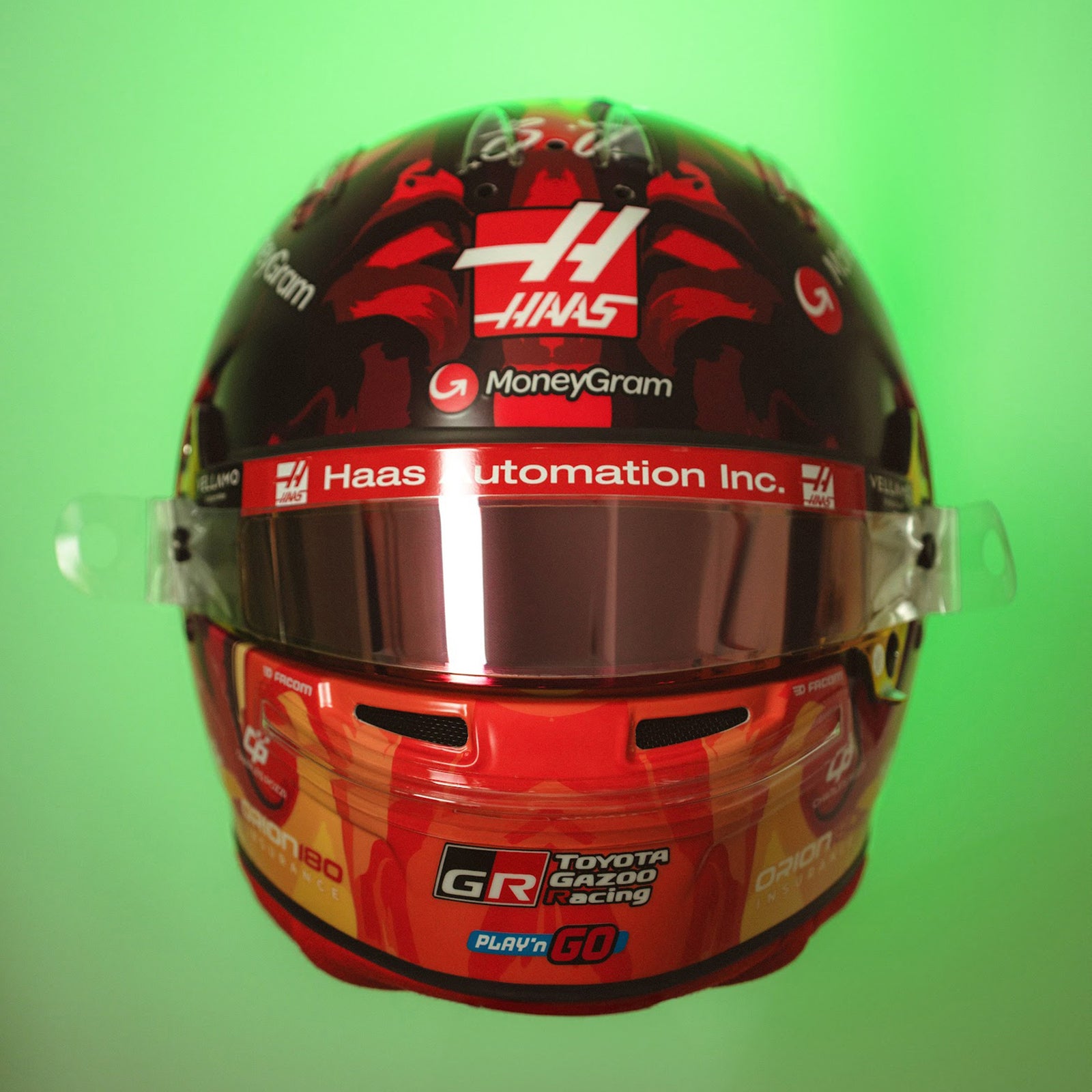 Esteban Ocon 2025 Race Used Haas F1 Team Helmet - Brazil GP