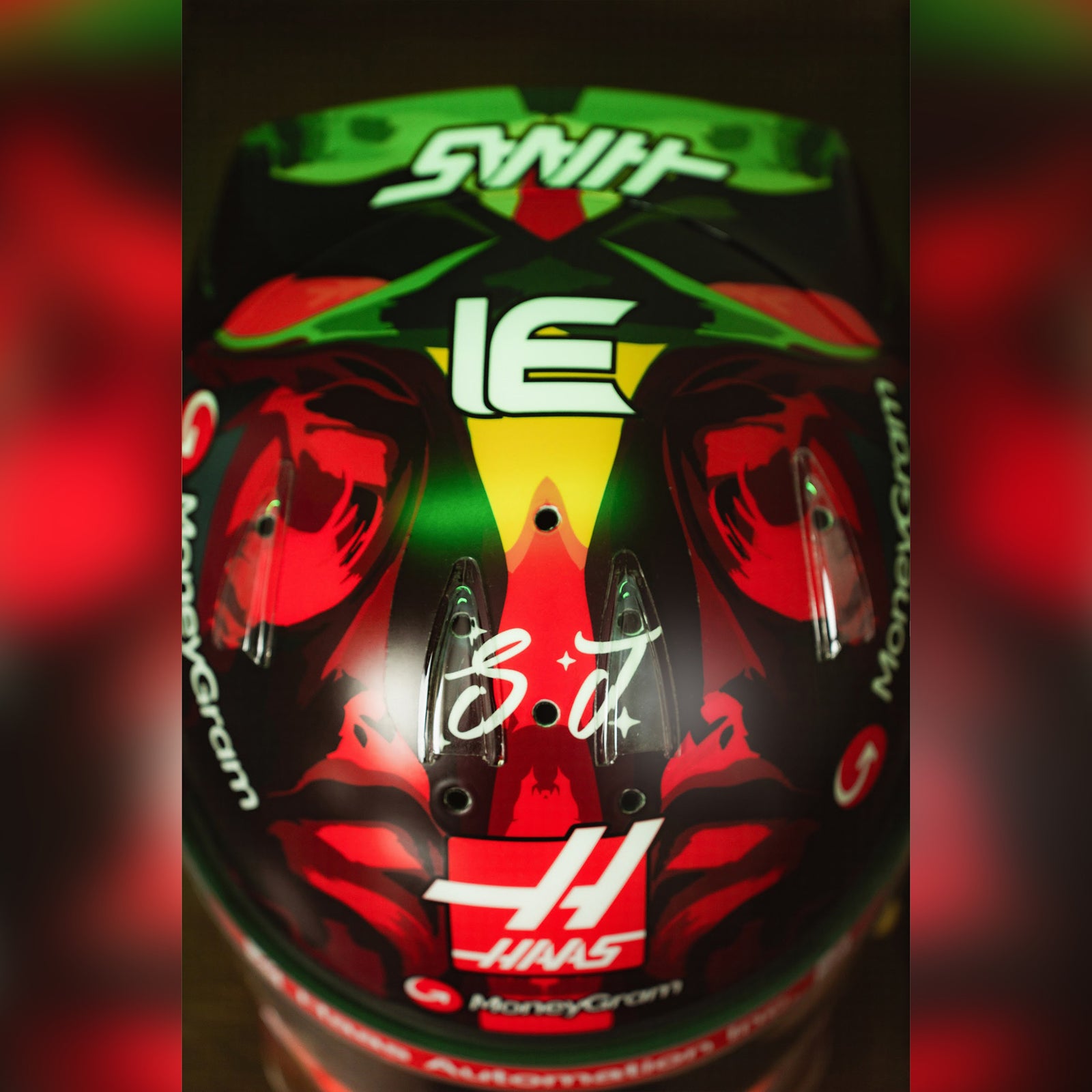 Esteban Ocon 2025 Race Used Haas F1 Team Helmet - Brazil GP