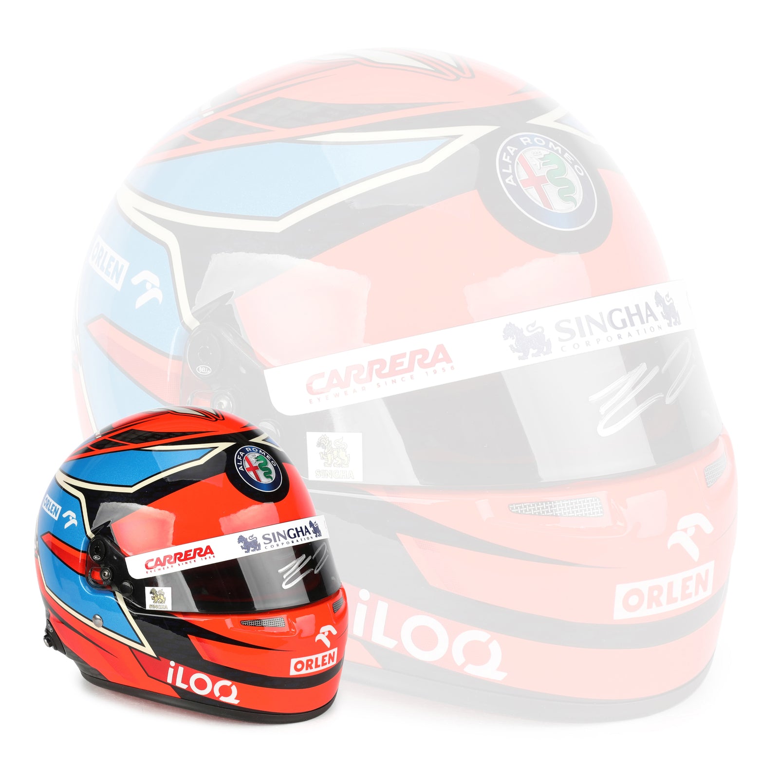 LOT 605 - Kimi Raikkonen 2021 1:2 Signed Mini Helmet