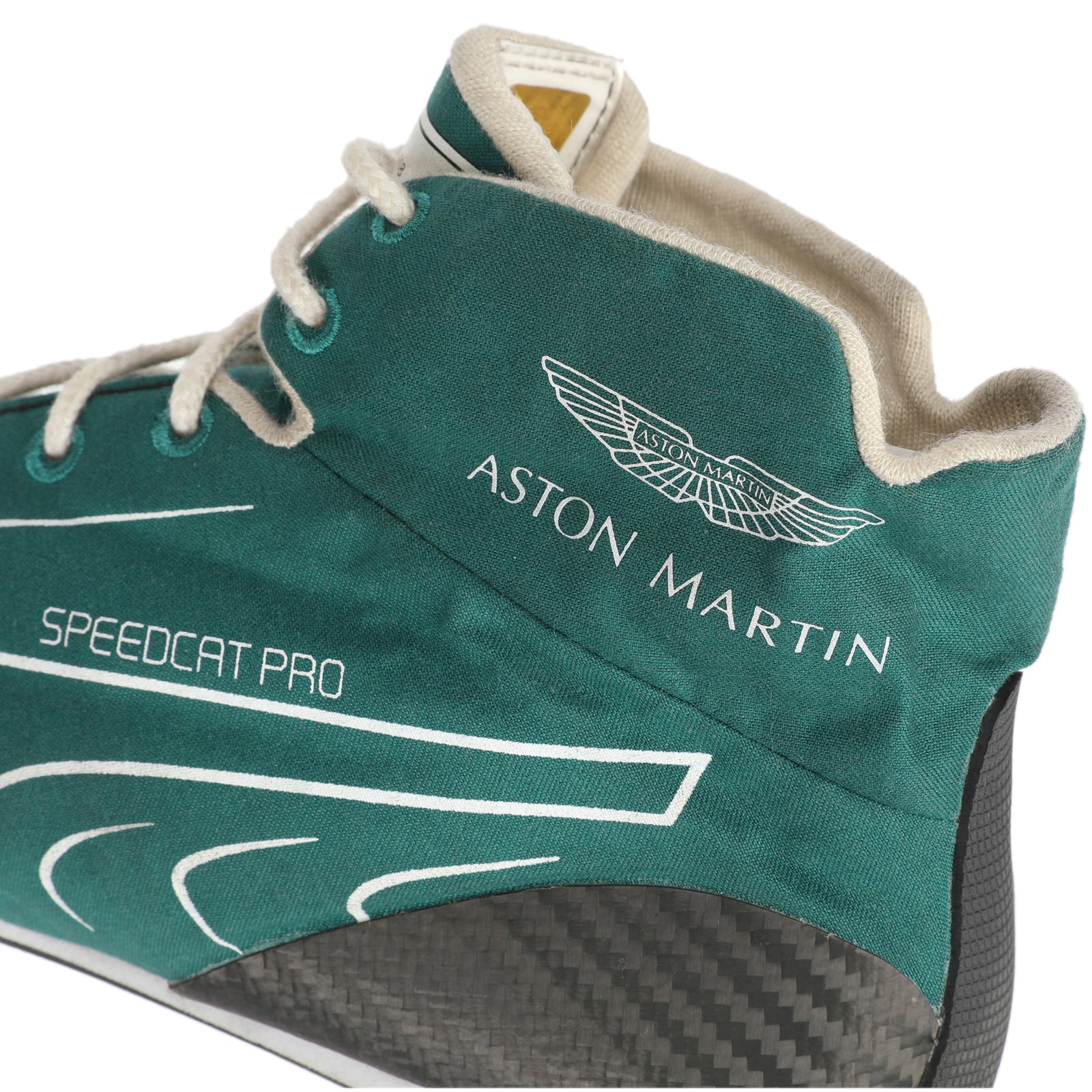 2025 Lance Stroll Aston Martin Aramco Formula One Team Pre-Season Testing-used race boots, authentic Formula 1 collector display