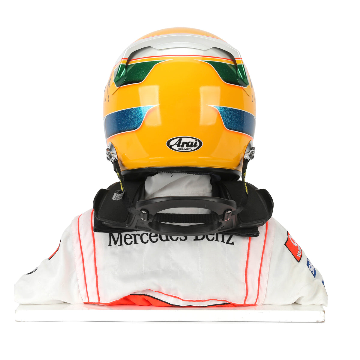 The Austin Auction LOT 024 - Lewis Hamilton 2008 First Championship Season Display Set - Includes Replica Helmet, Race Used Visor & Hans Device