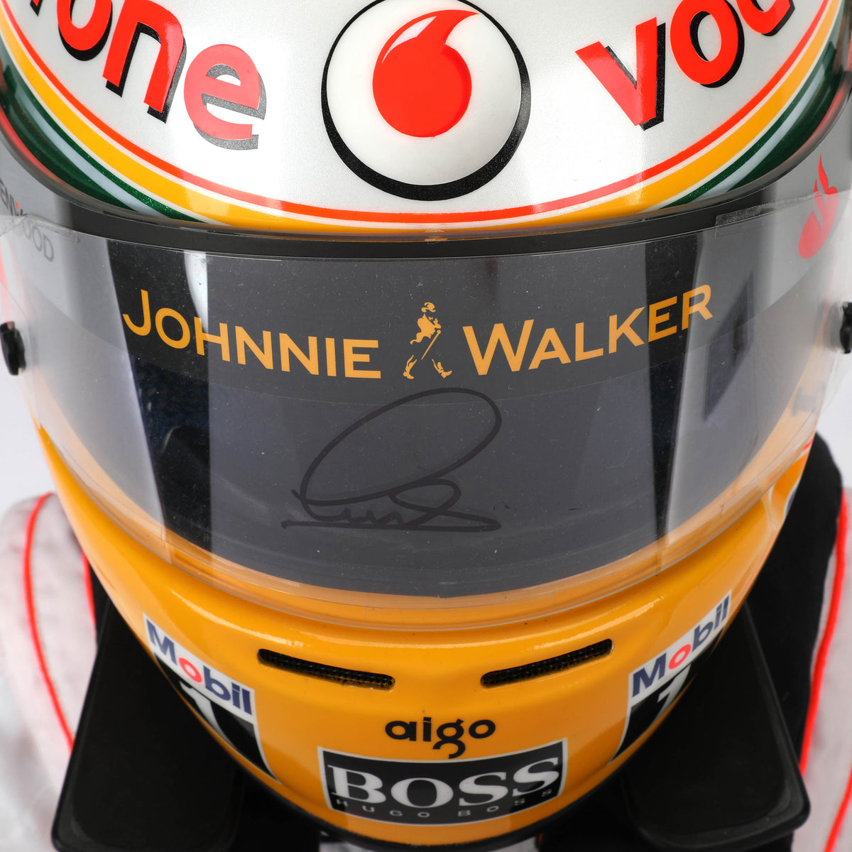The Austin Auction LOT 024 - Lewis Hamilton 2008 First Championship Season Display Set - Includes Replica Helmet, Race Used Visor & Hans Device