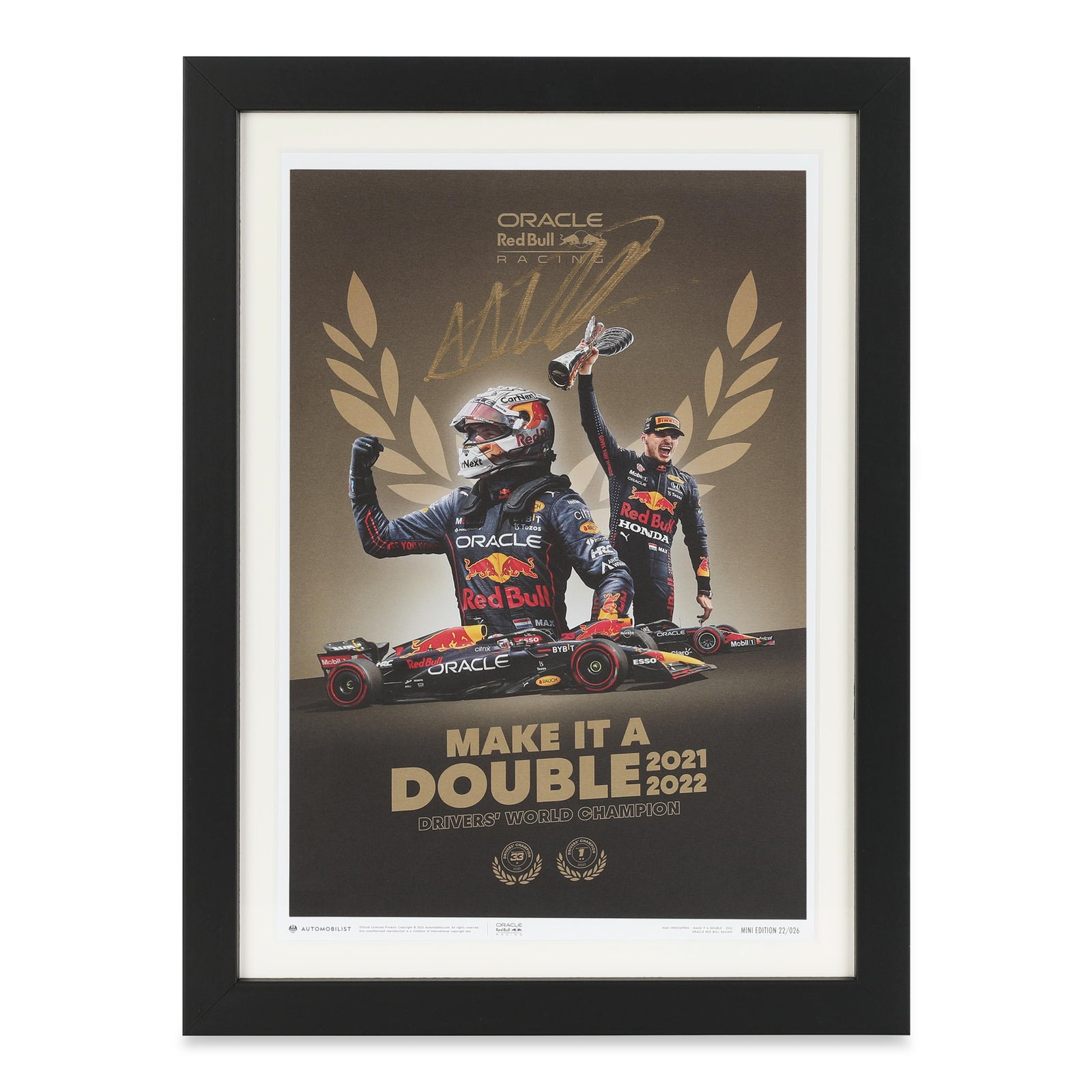 LOT 002 - Automobilist Red Bull Double World 2022 Champions Max Verstappen Signed Poster