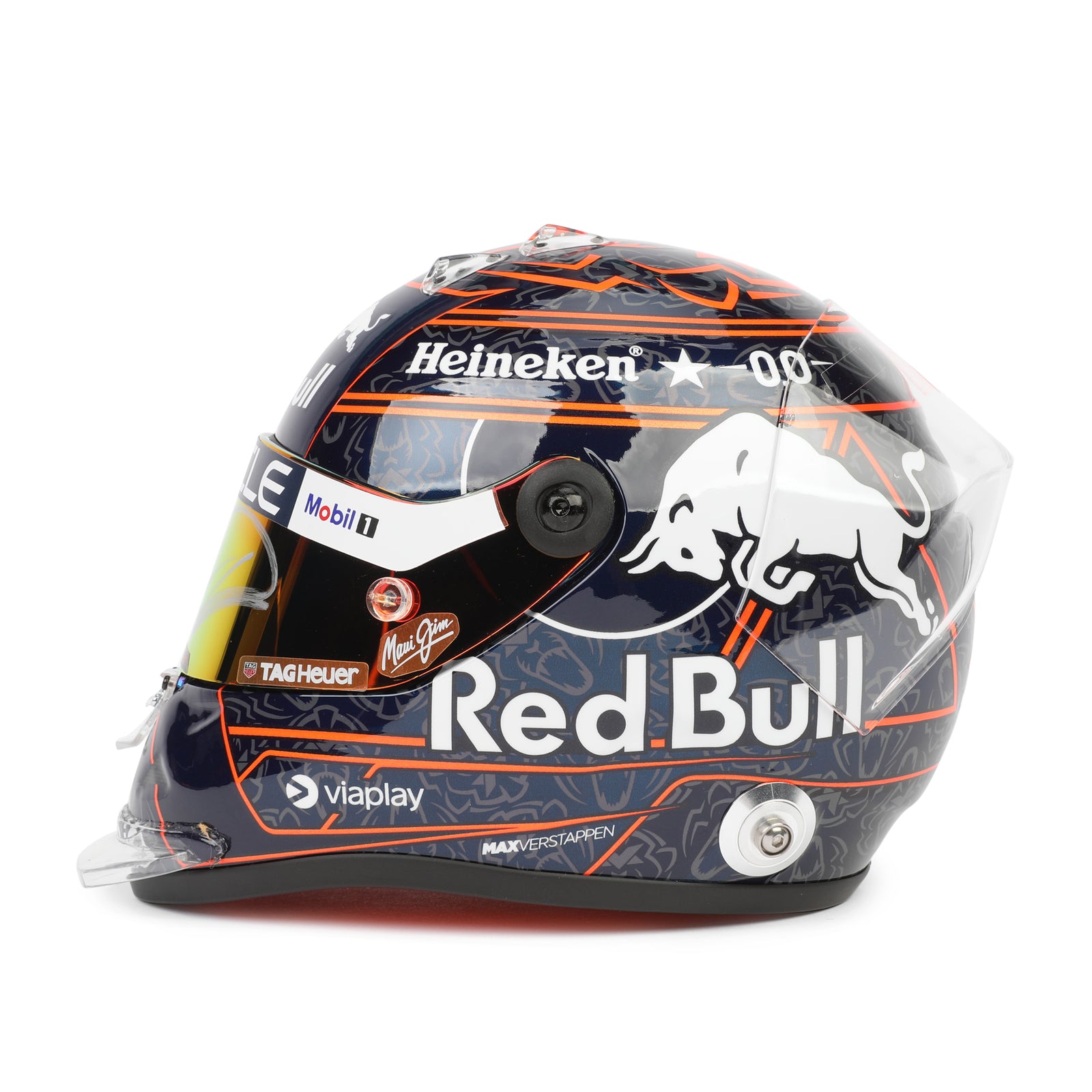LOT 243 - Max Verstappen Signed 2025 Red Bull Racing Mini Helmet - Orange Lion