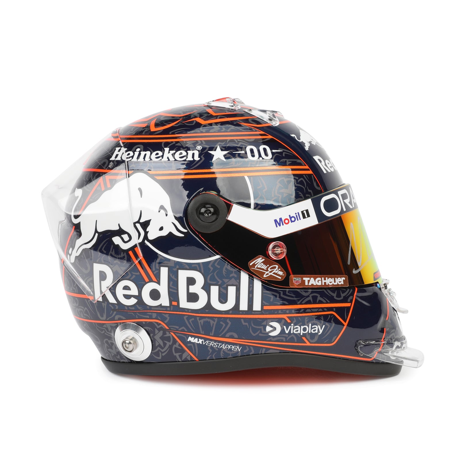 LOT 243 - Max Verstappen Signed 2025 Red Bull Racing Mini Helmet - Orange Lion