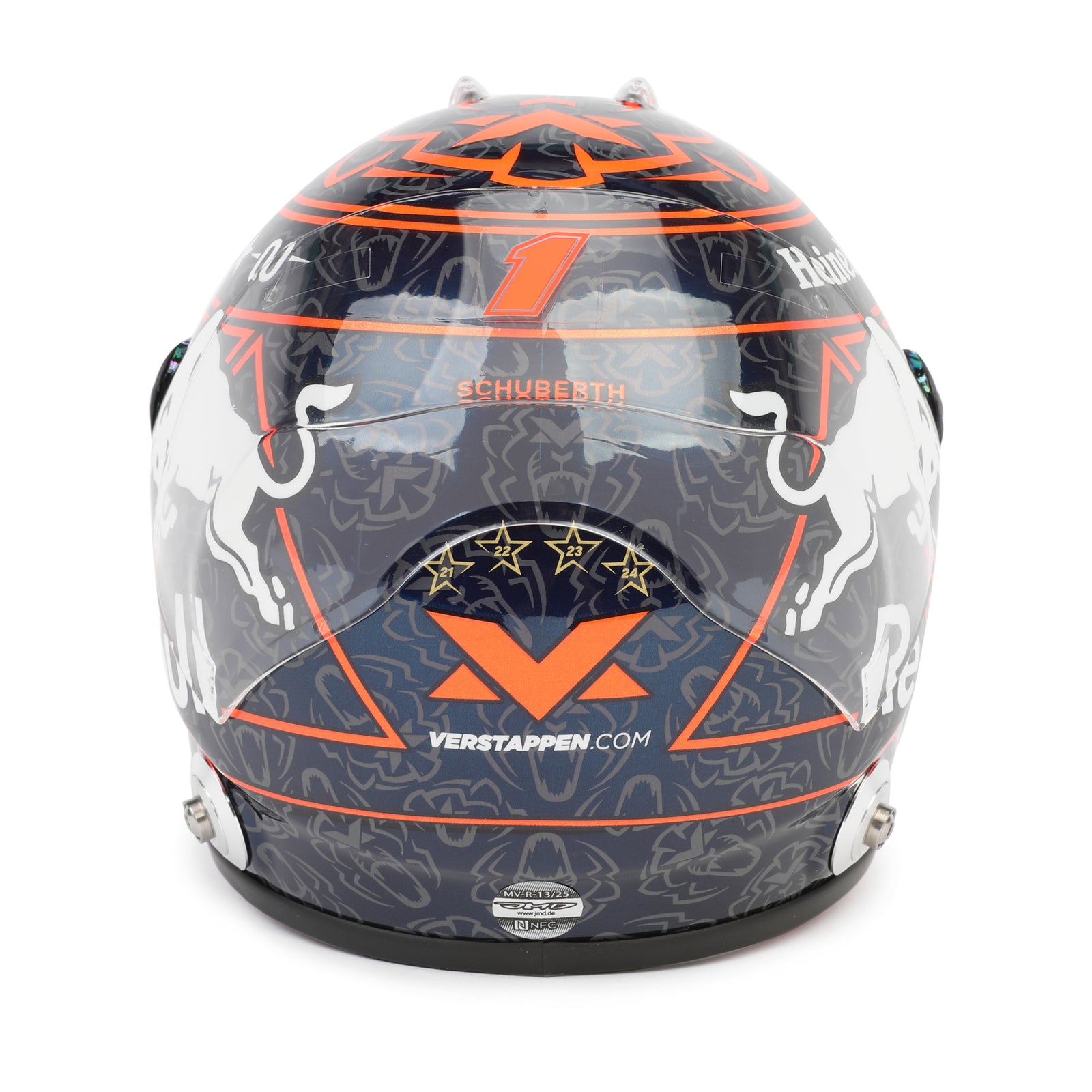 LOT 243 - Max Verstappen Signed 2025 Red Bull Racing Mini Helmet - Orange Lion