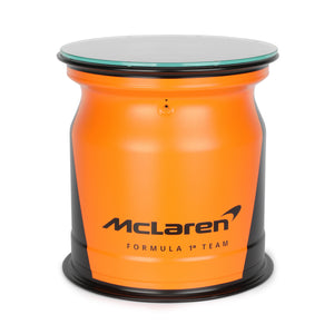 McLaren 2025 F1 Team Front Wheel Rim Table Formula 1 collectible displayed in premium motorsport display