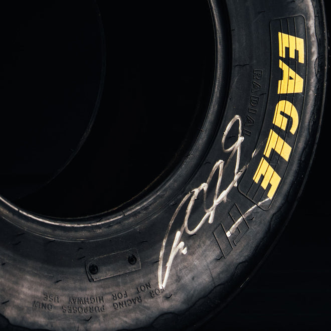 The Austin Auction LOT 063 - Michael Schumacher 1990s Goodyear Eagle F1 Slick Front Tyre - Signed