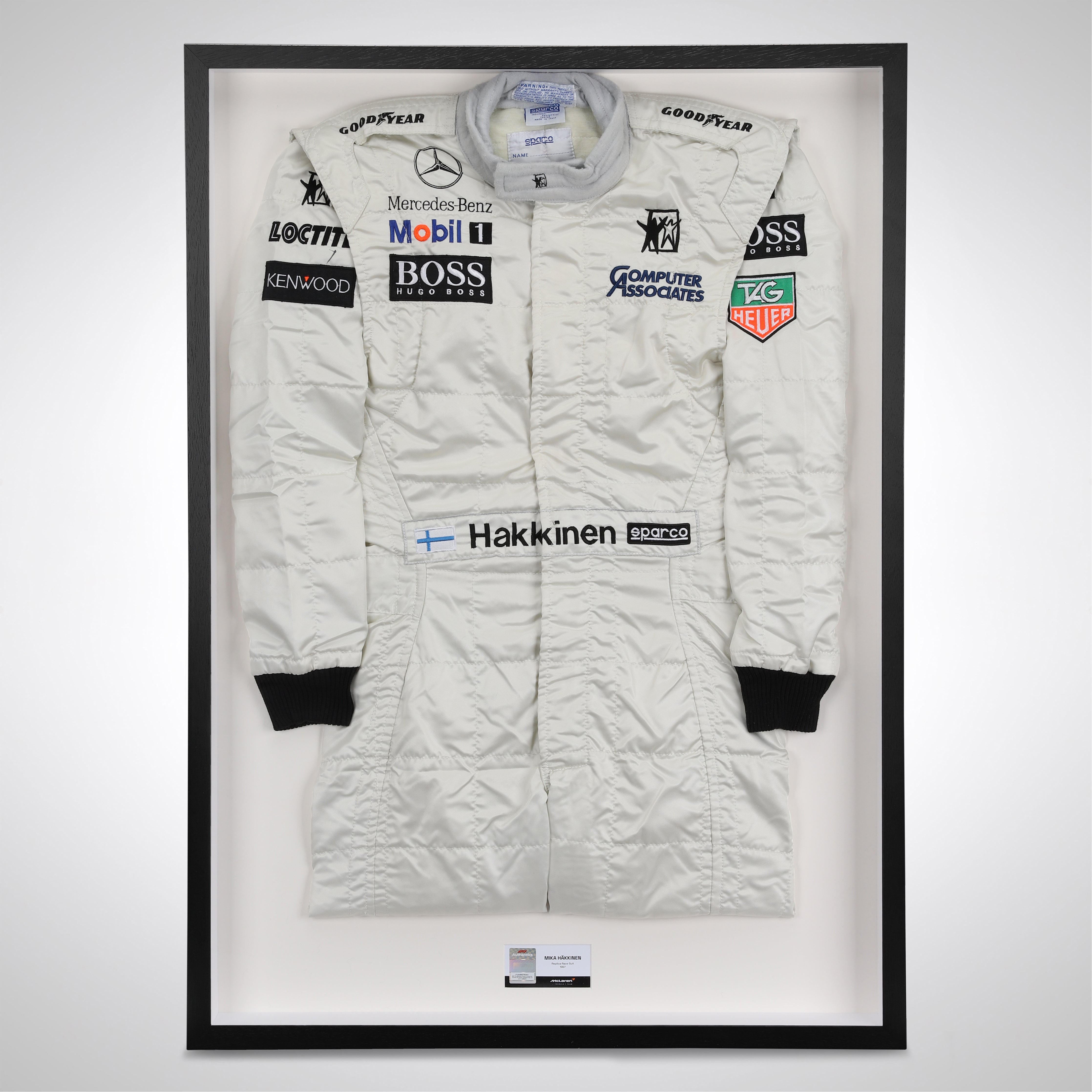 Mika Häkkinen 1997 McLaren Mirror Man, Computer Associates & Boss Branding Replica Race Suit 