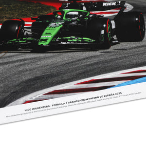 Authentic Nico Hülkenberg signed 2025 Spanish Grand Prix print, premium Formula 1 motorsport wall art for collectors