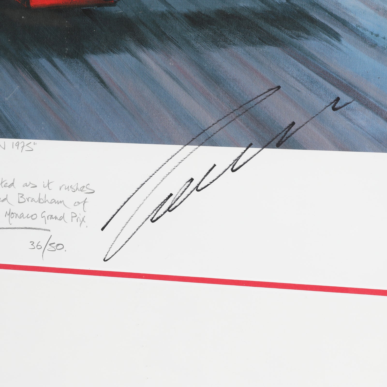 LOT 024 - Niki Lauda 1975 Ferrari Print - Nicholas Watts Signed Lauda Montezemolo Forghieri