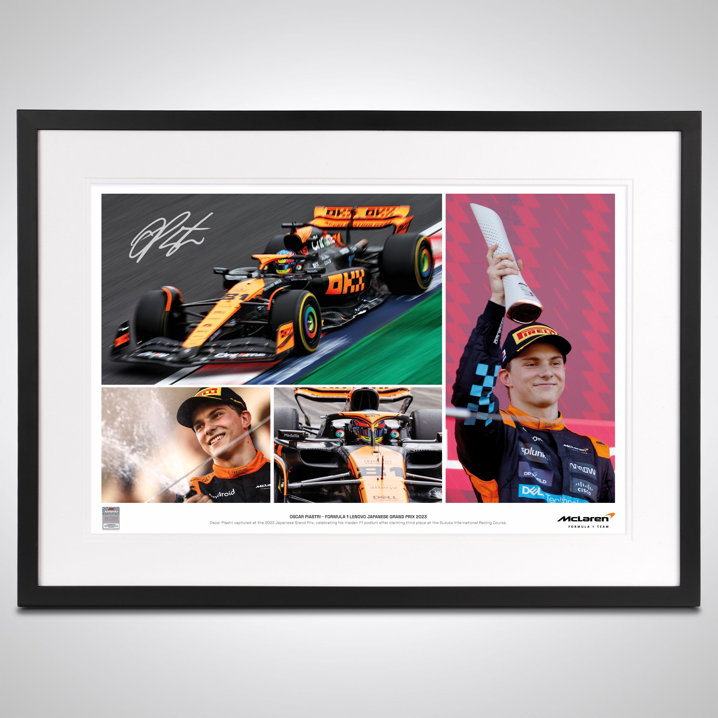 Limited Edition Oscar Piastri 2023 Signed Photo Collage ‘First Podium’ – Japanese GP
