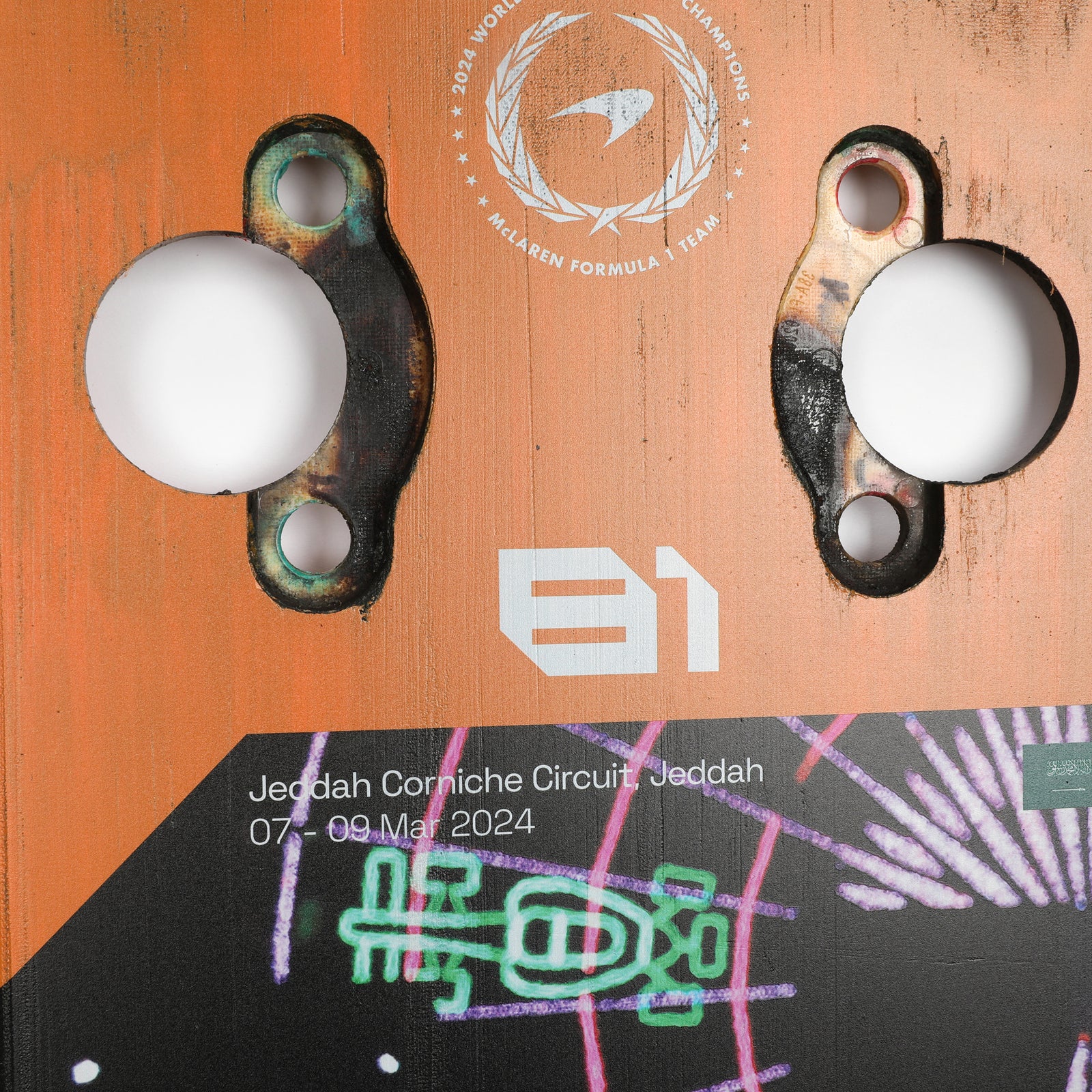 Oscar Piastri 2024 McLaren Formula One Team Grand Prix Used Front Skid Plank Wall Art - Saudi Arabian GP