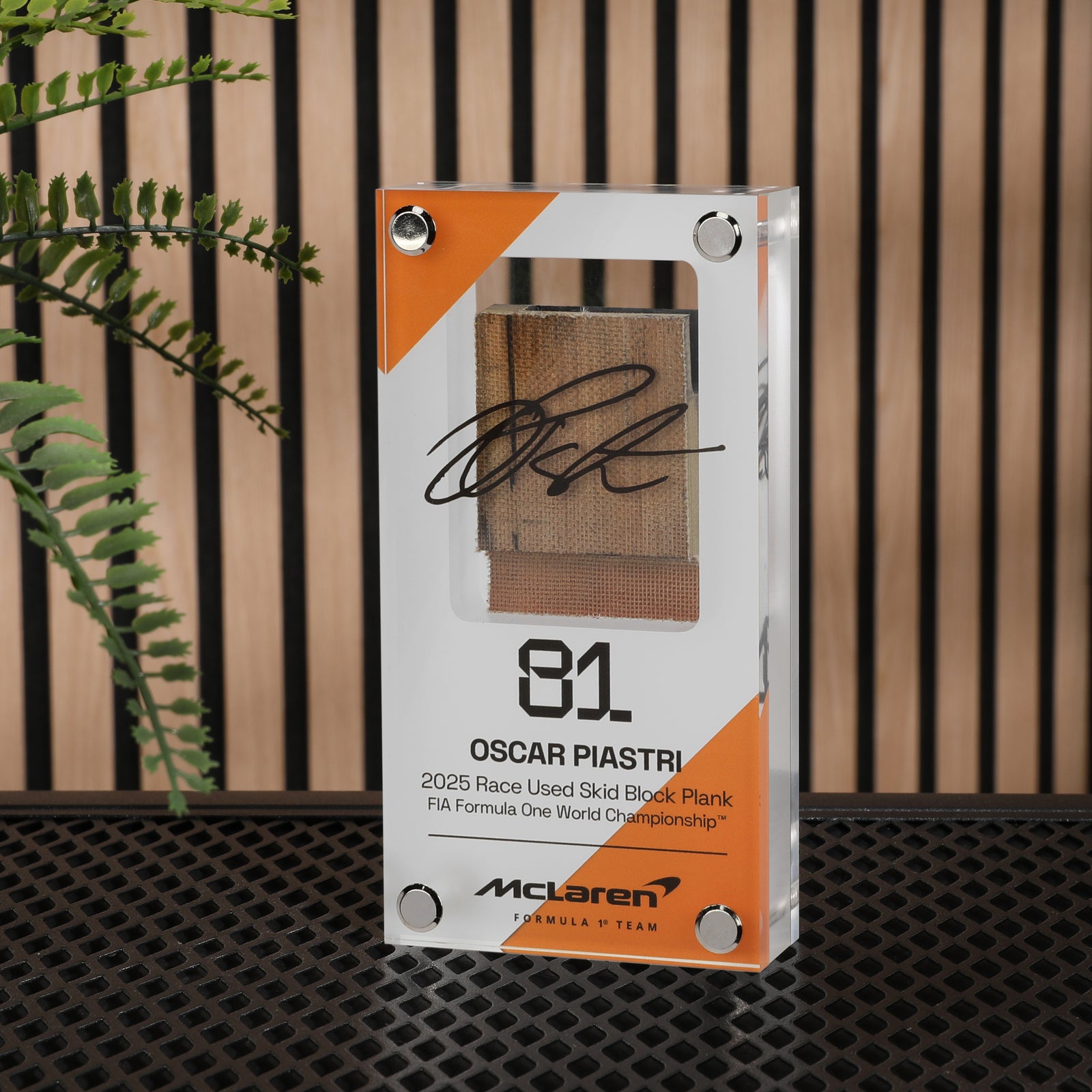 Oscar Piastri 2025 Grand Prix Used McLaren MCL39 Skid Plank Piece in Acrylic