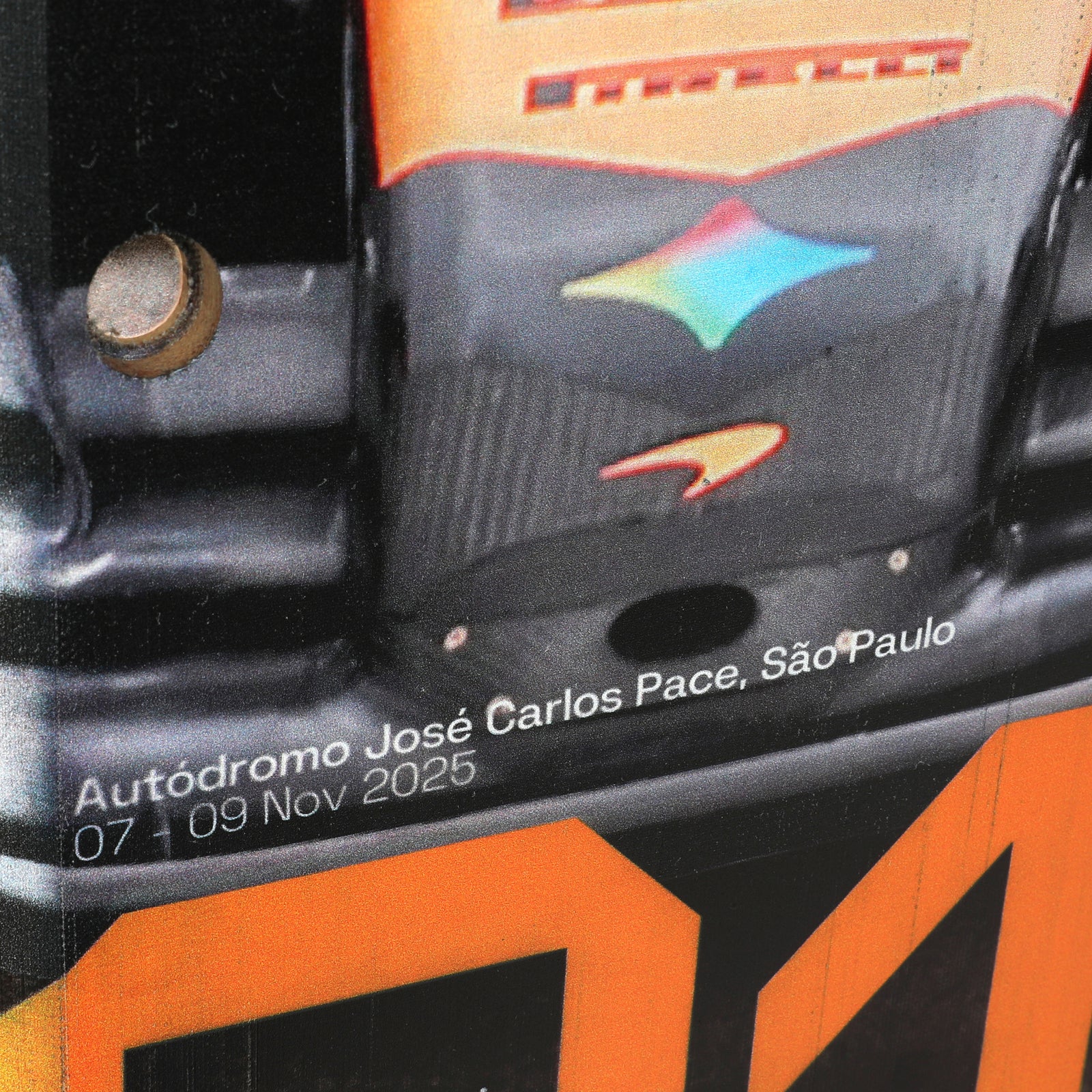 Oscar Piastri 2025 McLaren F1 Team Formula 1 race-used front skid plank wall art from the Brazilian Grand Prix authentic collector display