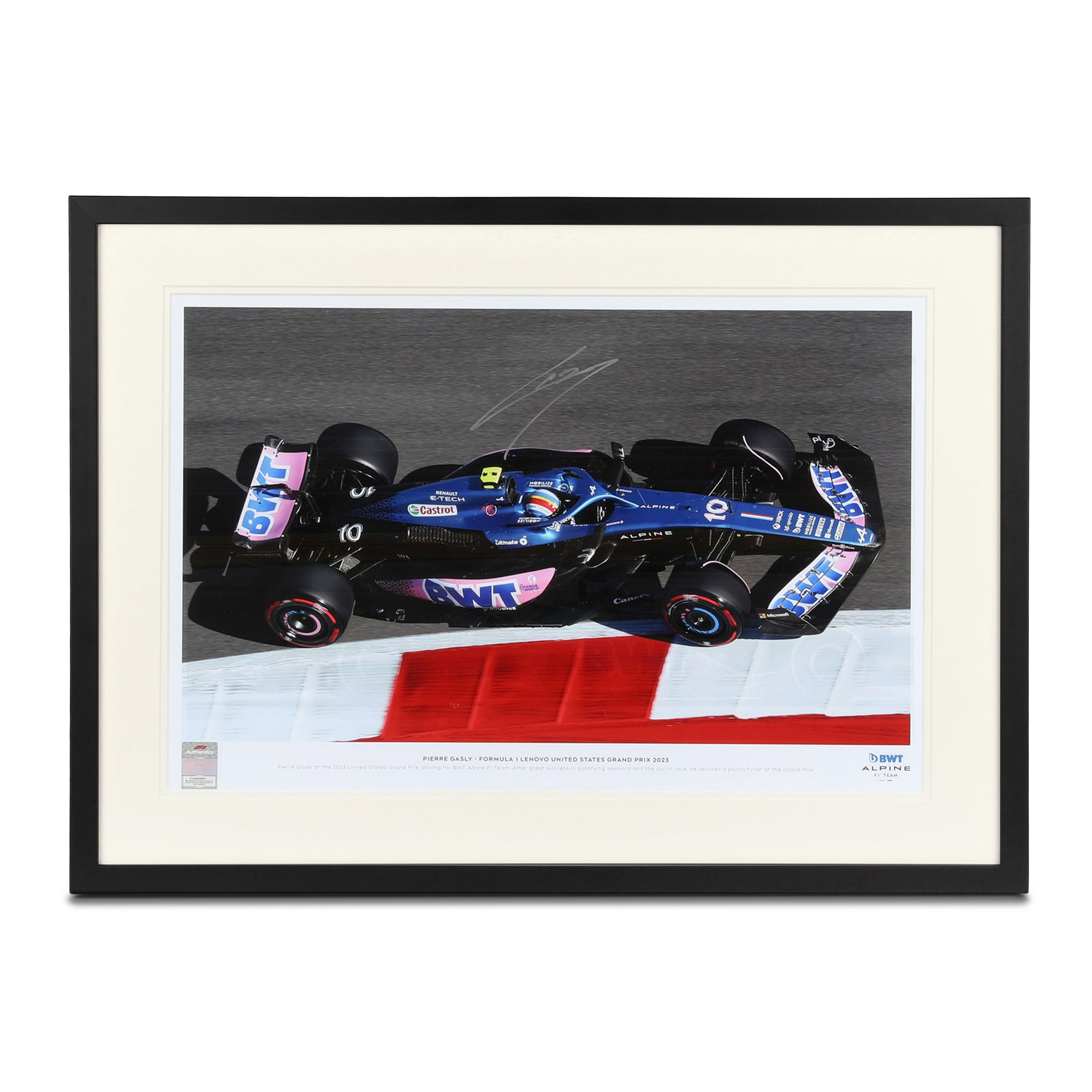 Pierre Gasly Signed 2023 BWT Alpine F1 Team Photo - US GP