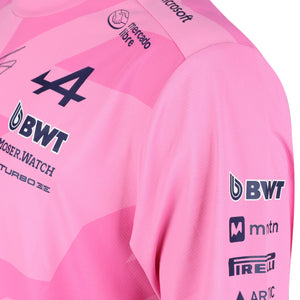 Signed Pierre Gasly 2025 BWT Alpine Formula One Team official driver T-shirt, authentic motorsport memorabilia for collectors