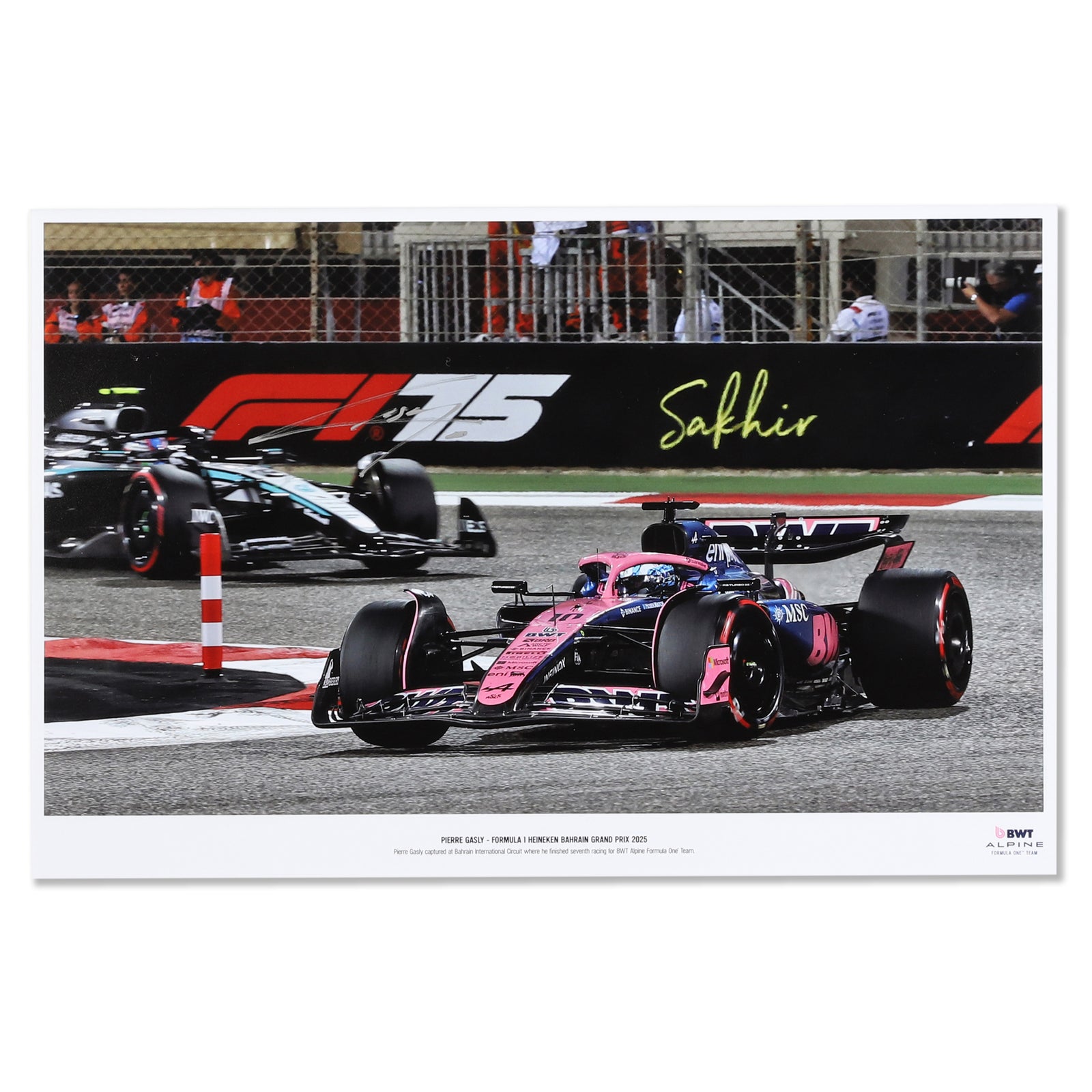 Pierre Gasly Signed 2025 BWT Alpine F1 Team Print - Bahrain GP