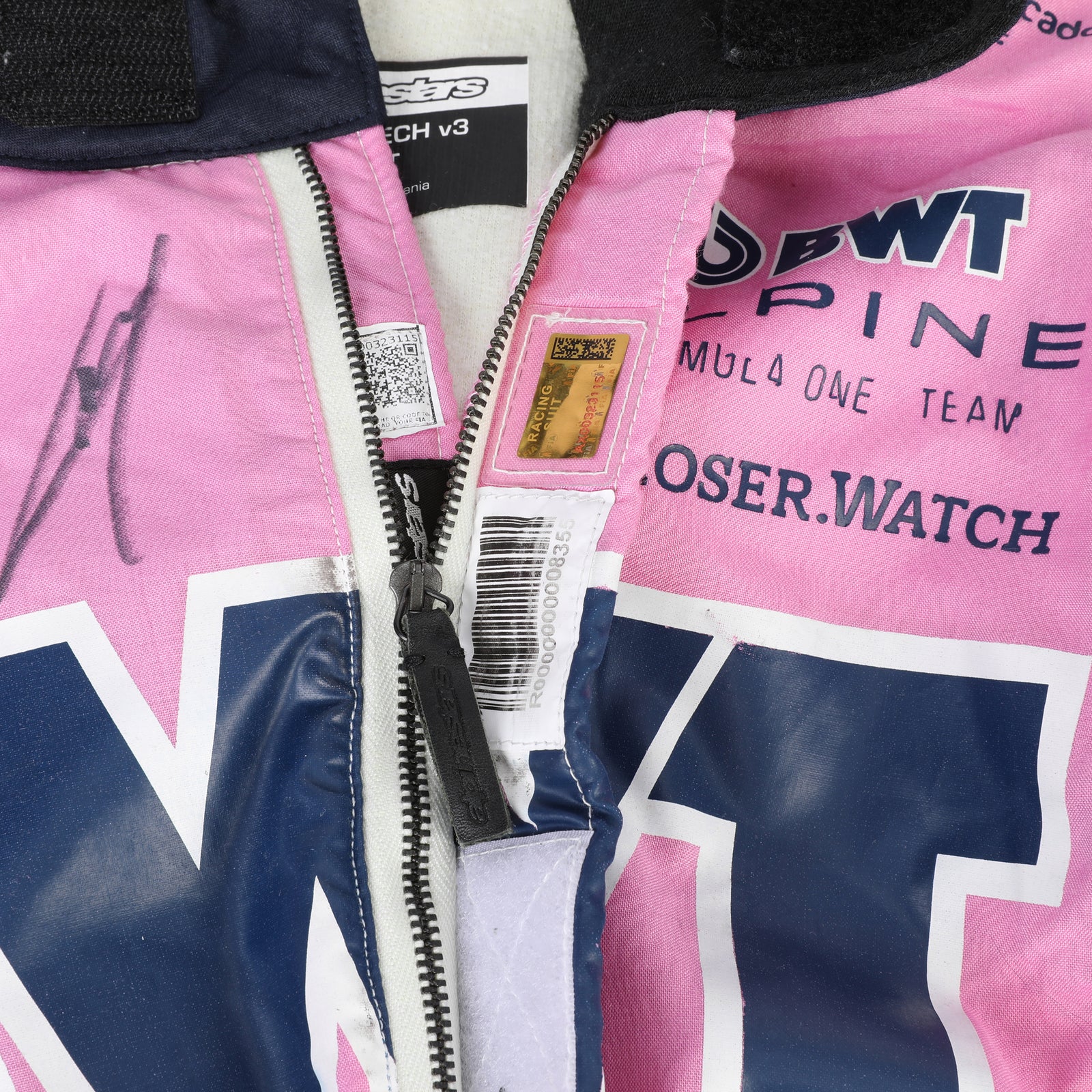 The Miami Auction LOT 009 - Pierre Gasly Signed 2025 race Used BWT Alpine Formula one Team Suit - Austin GP