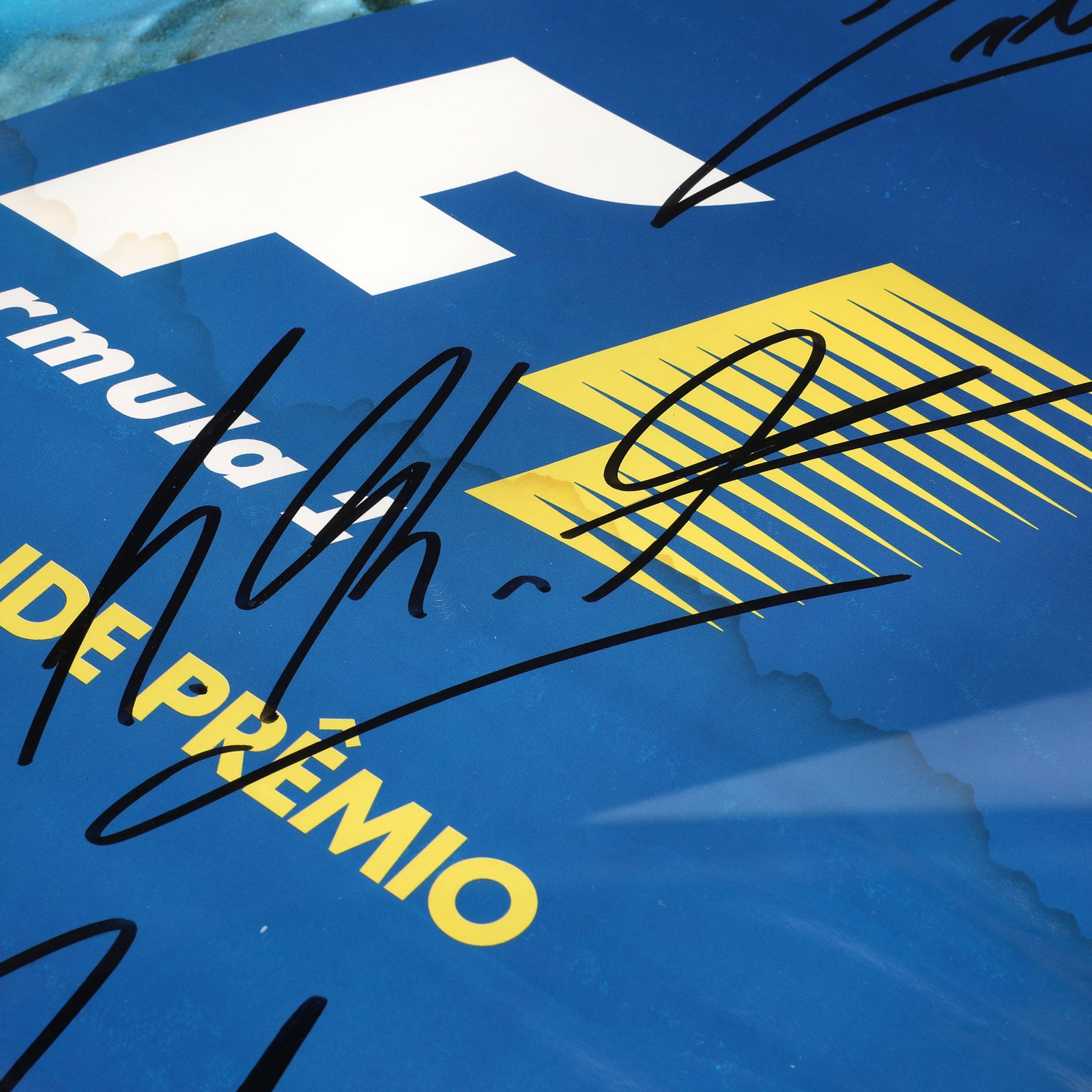 The Miami Auction LOT 013 - Poster 1996 Brazil GP- Schumacher, Villeneuve, Piquet, Hill & Berger Signed Framed